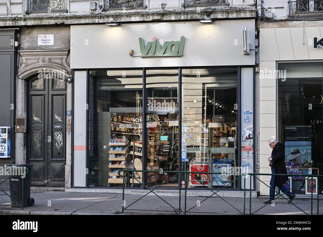 Lyon, France. 27th Jan, 2024. Vival Illustration of commercial signs ...