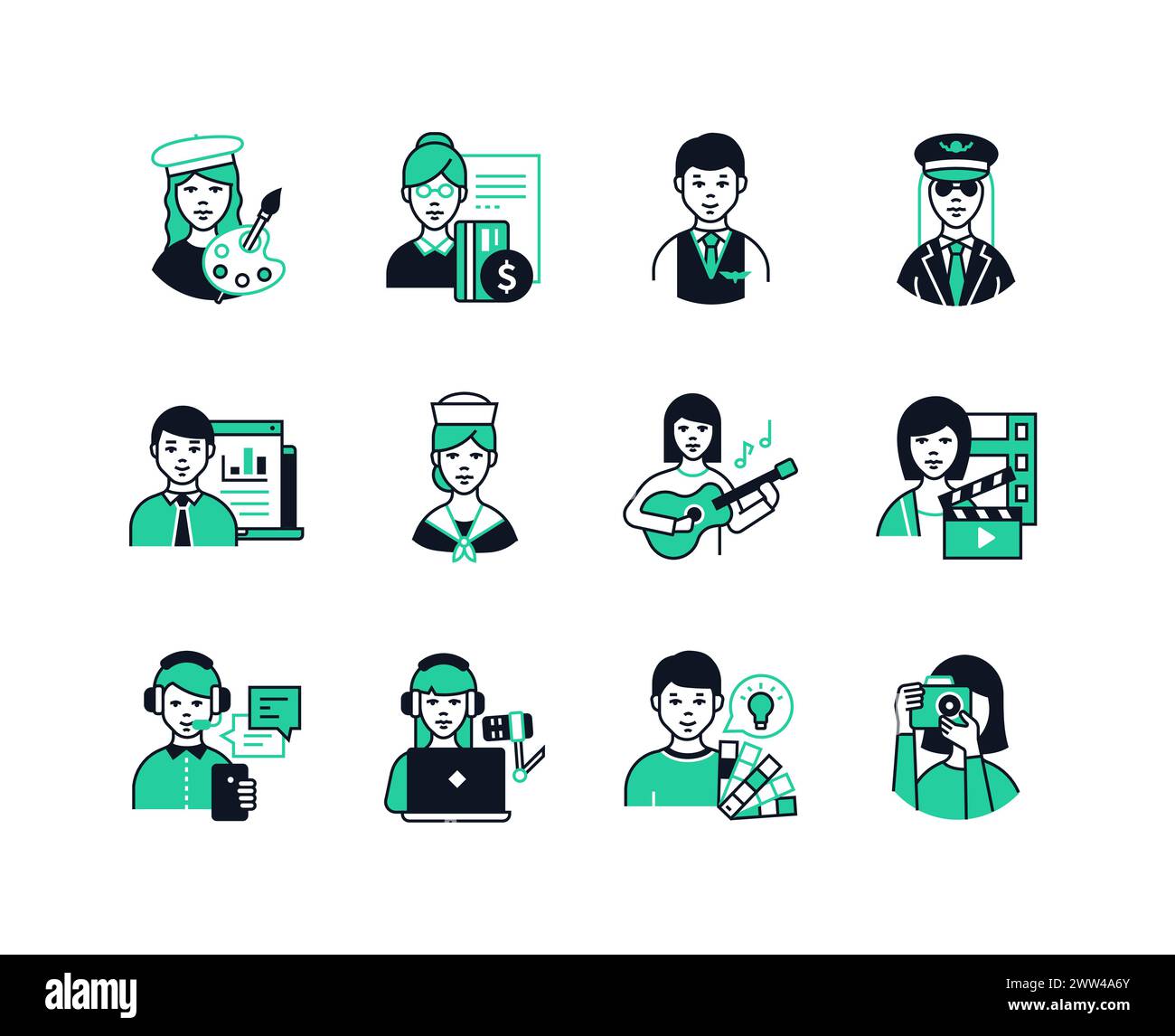 Professions for women and men - line design style icons set Stock Vector