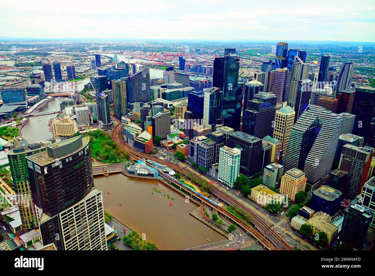 Melbourne Australia Skyline with Yarra River Victoria Port Phillip Bay ...