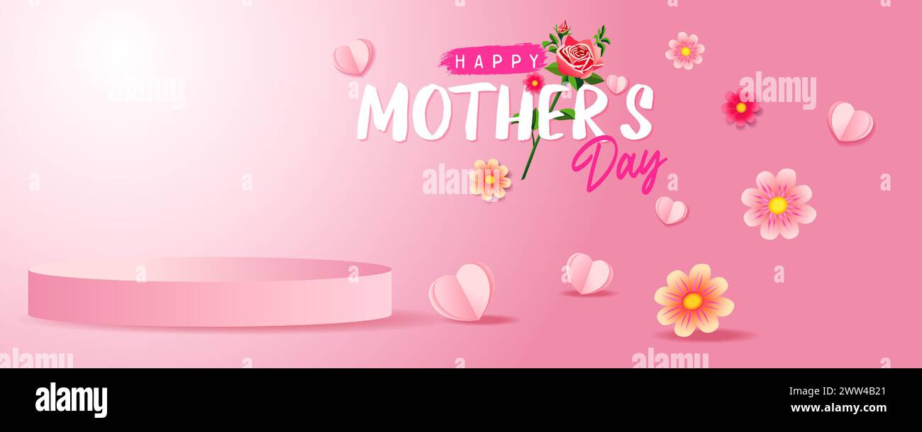 Happy Mothers day promotion banner for product demonstration. Empty podium for beauty or fashion product from Mother's Day promotion. Vector  card Stock Vector