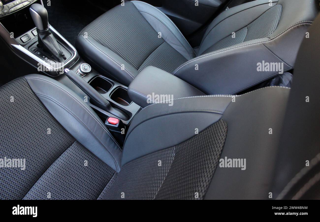 Anatomic Form Of Leather Trimmed Seats With Active Lateral Support In Modern Car Interior Stock Photo