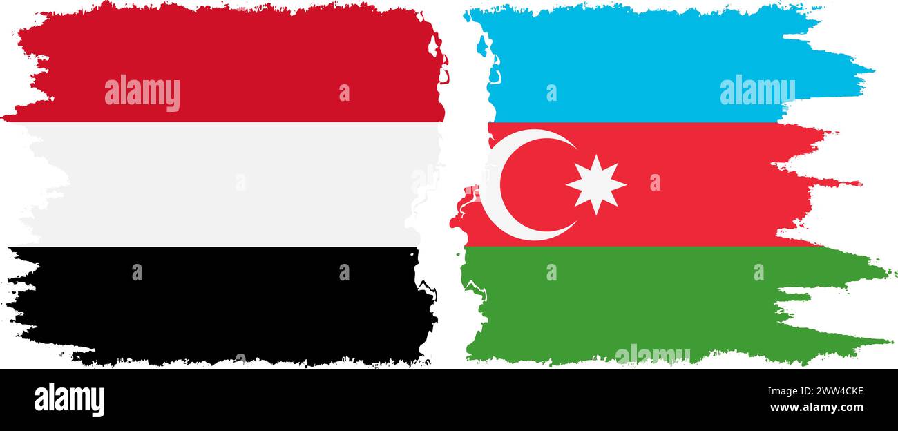 Azerbaijan and Yemen grunge flags connection, vector Stock Vector