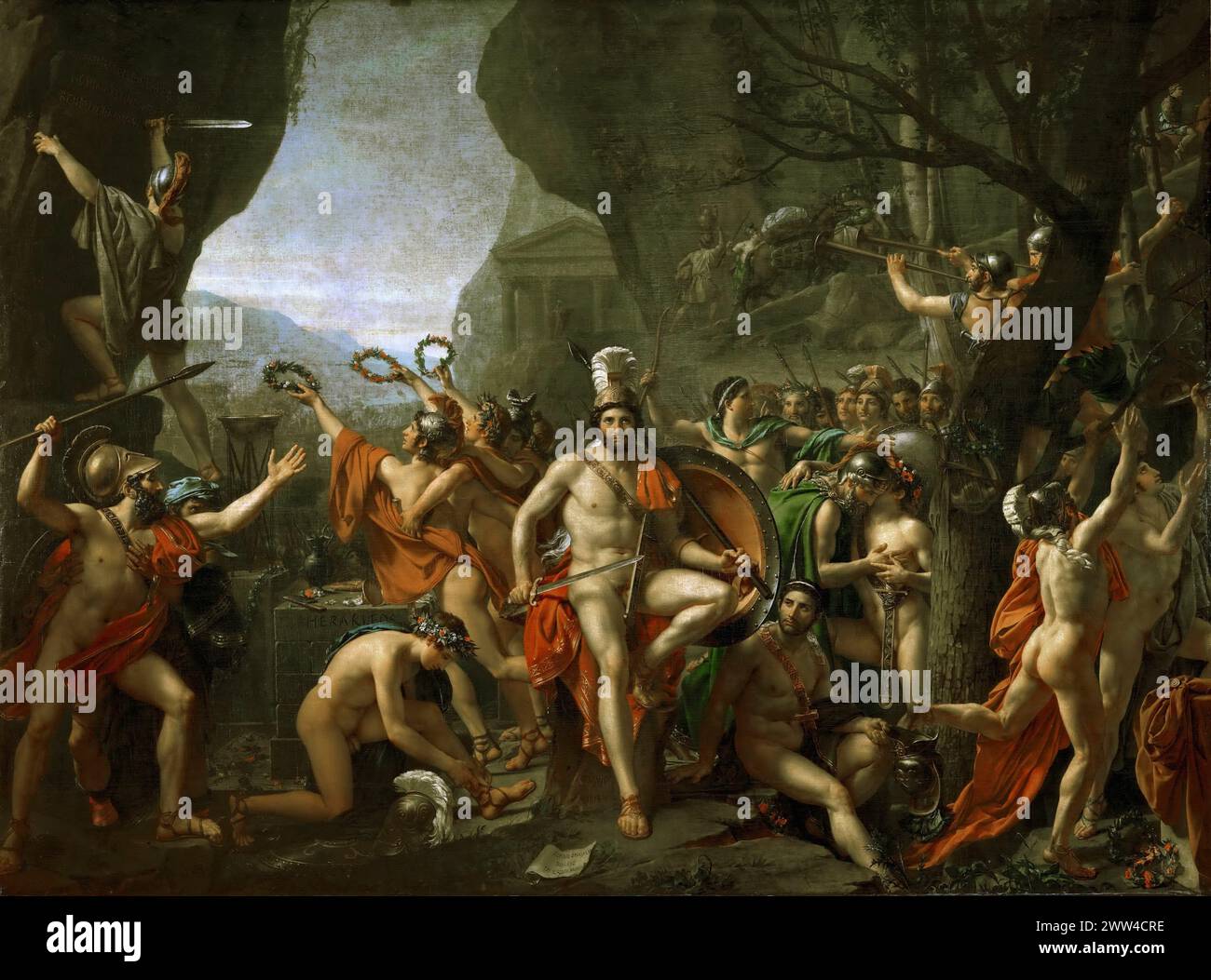 Louvre – David, Jacques-Louis (1748 Paris - 1825 Brussels) -- Leonidas at the Battle of Thermopylae 1814, 395х531 Stock Photo