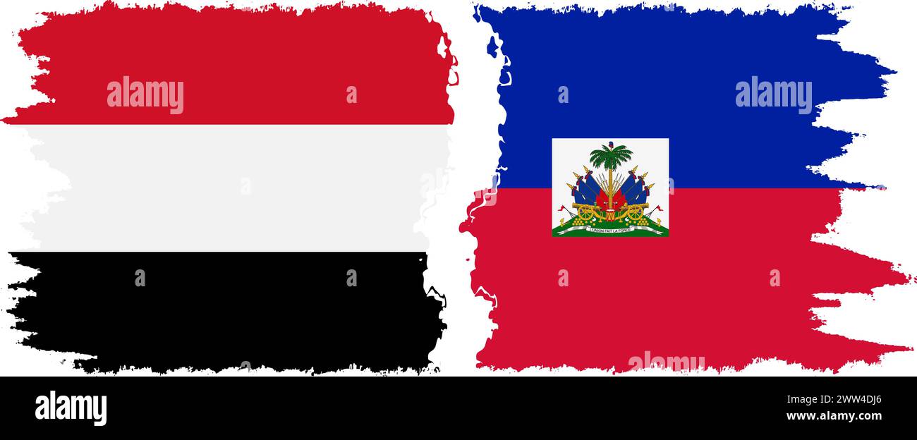 Haiti and Yemen grunge flags connection, vector Stock Vector