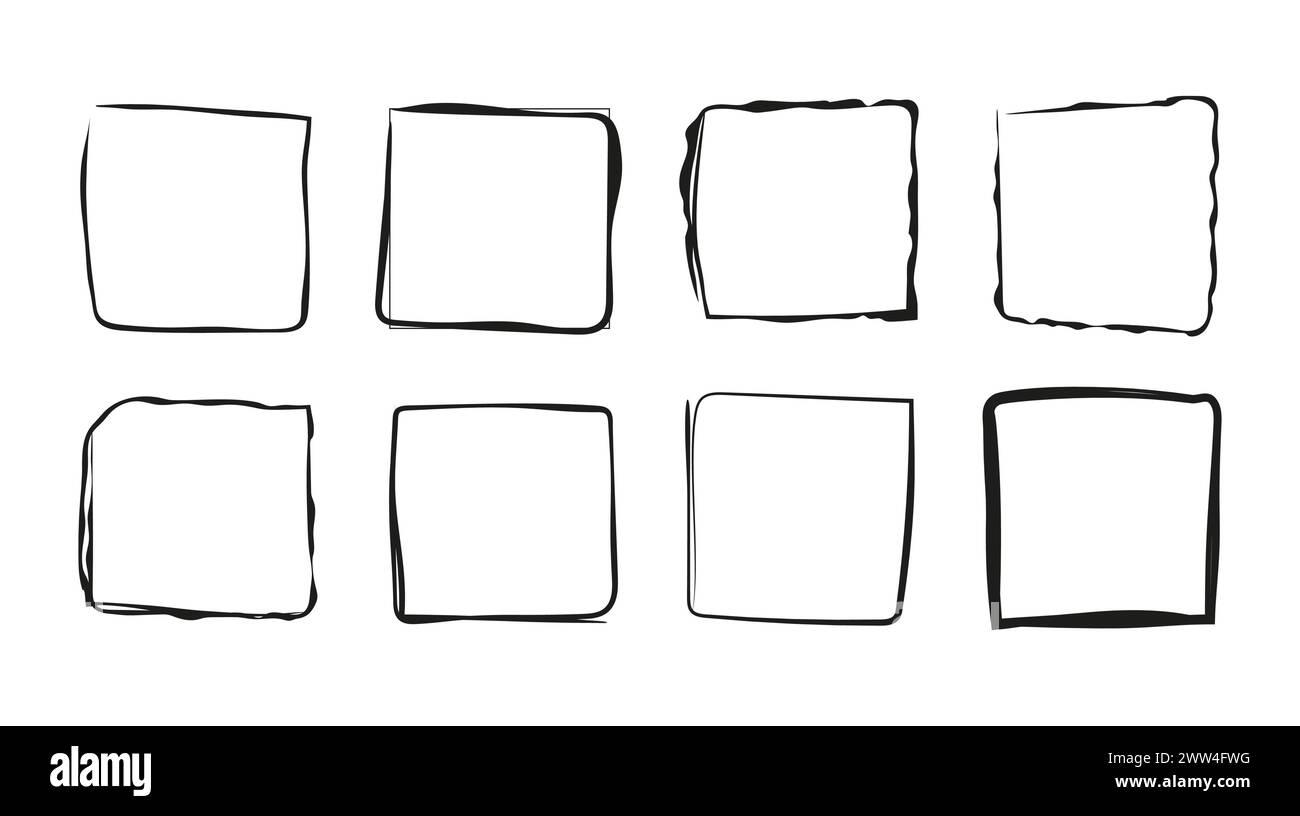 Squares, rectangle, grunge vector set in sketch style. Black frames ...