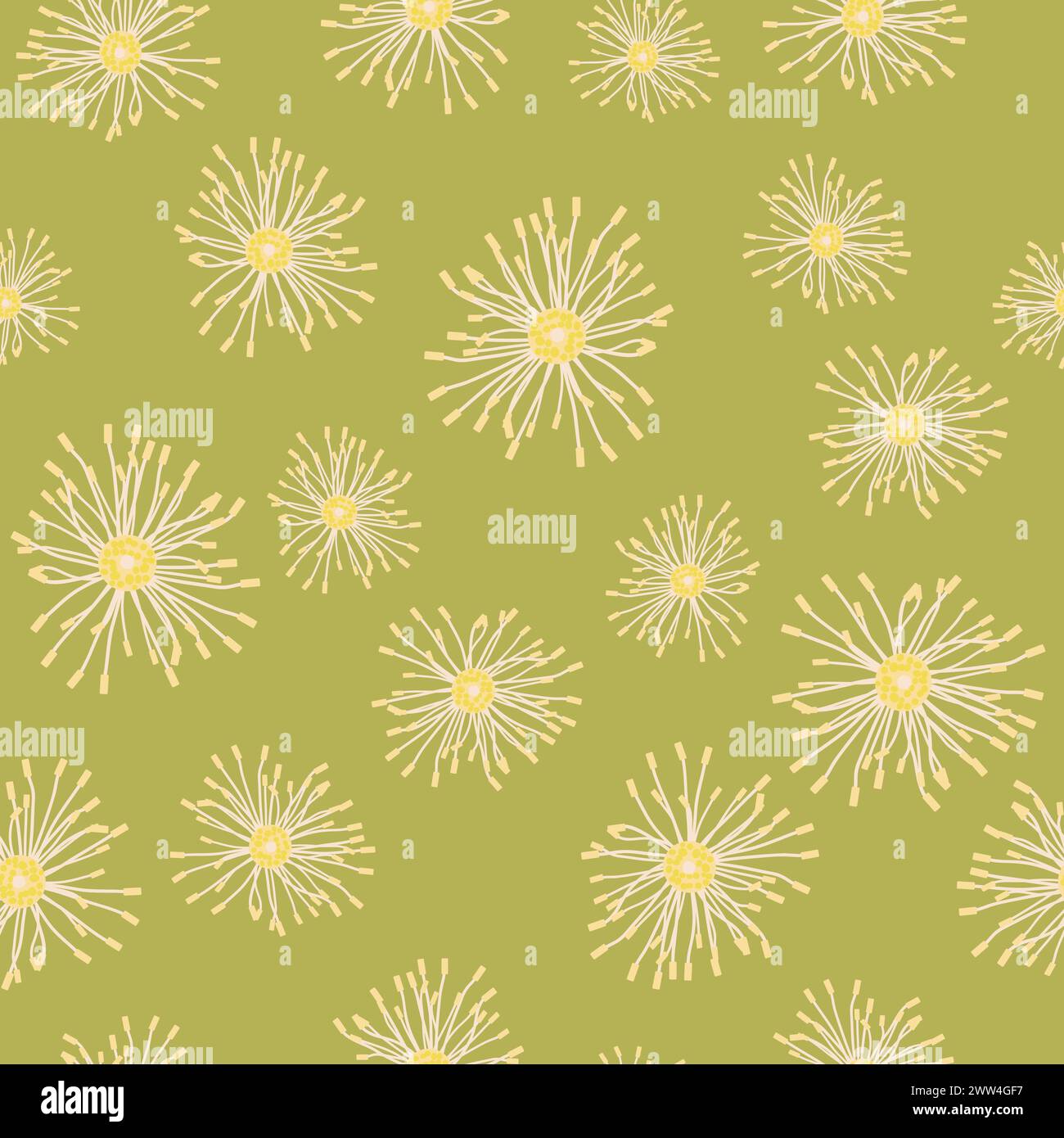 Yellow flowers on green background, abstract seamless pattern Stock Vector