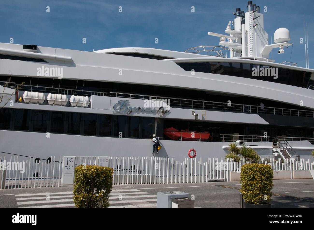 Luxury 101-metre megayacht I Dynasty, built in 2015 by Kusch Yachts of Germany for the late Alijan Ibragimov, berthed here at Malaga, Andalucia, Spain Stock Photo