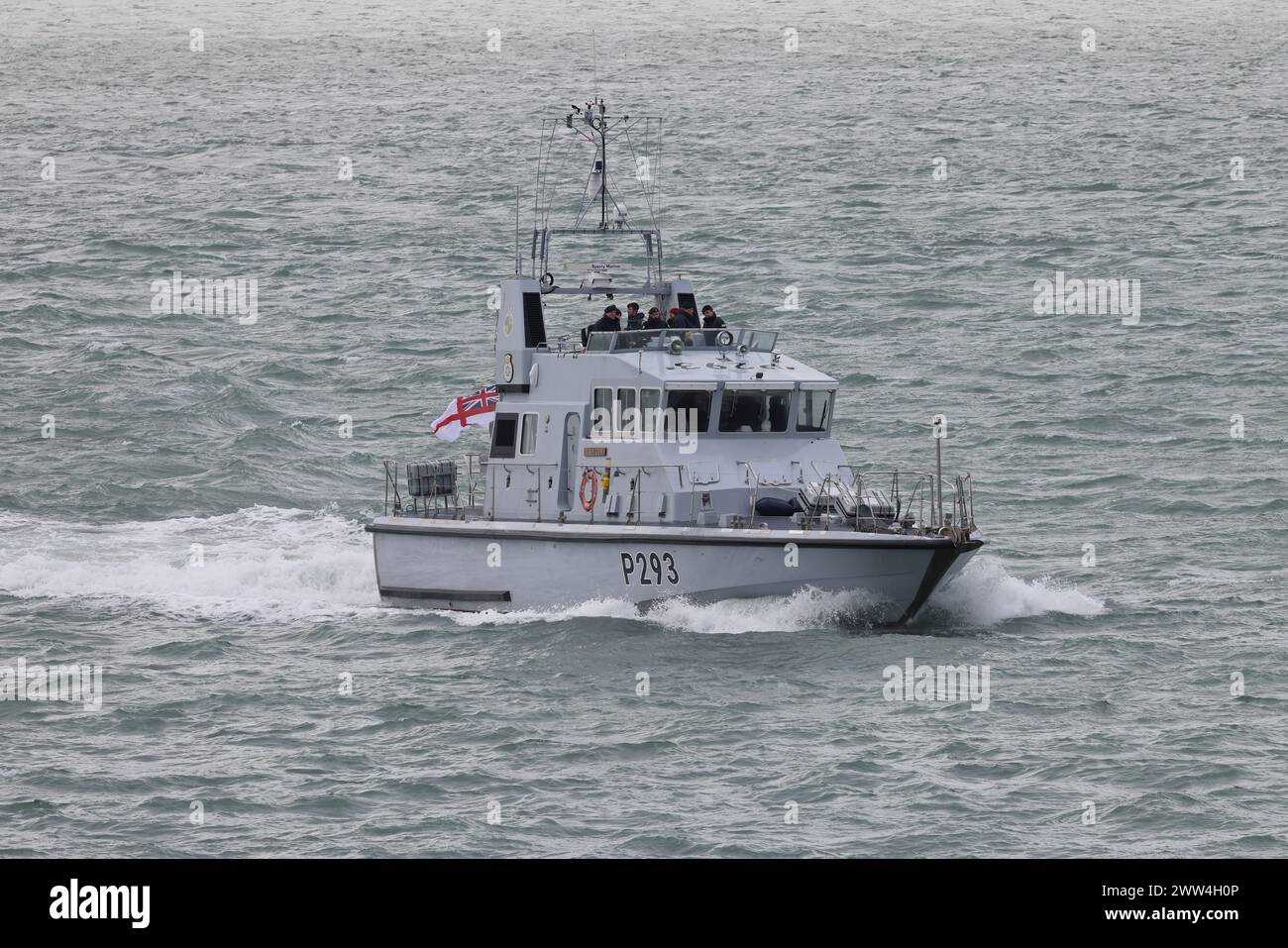 The Royal Navy Fast Training Boat HMS RANGER (P293) approaches the Naval Base Stock Photo