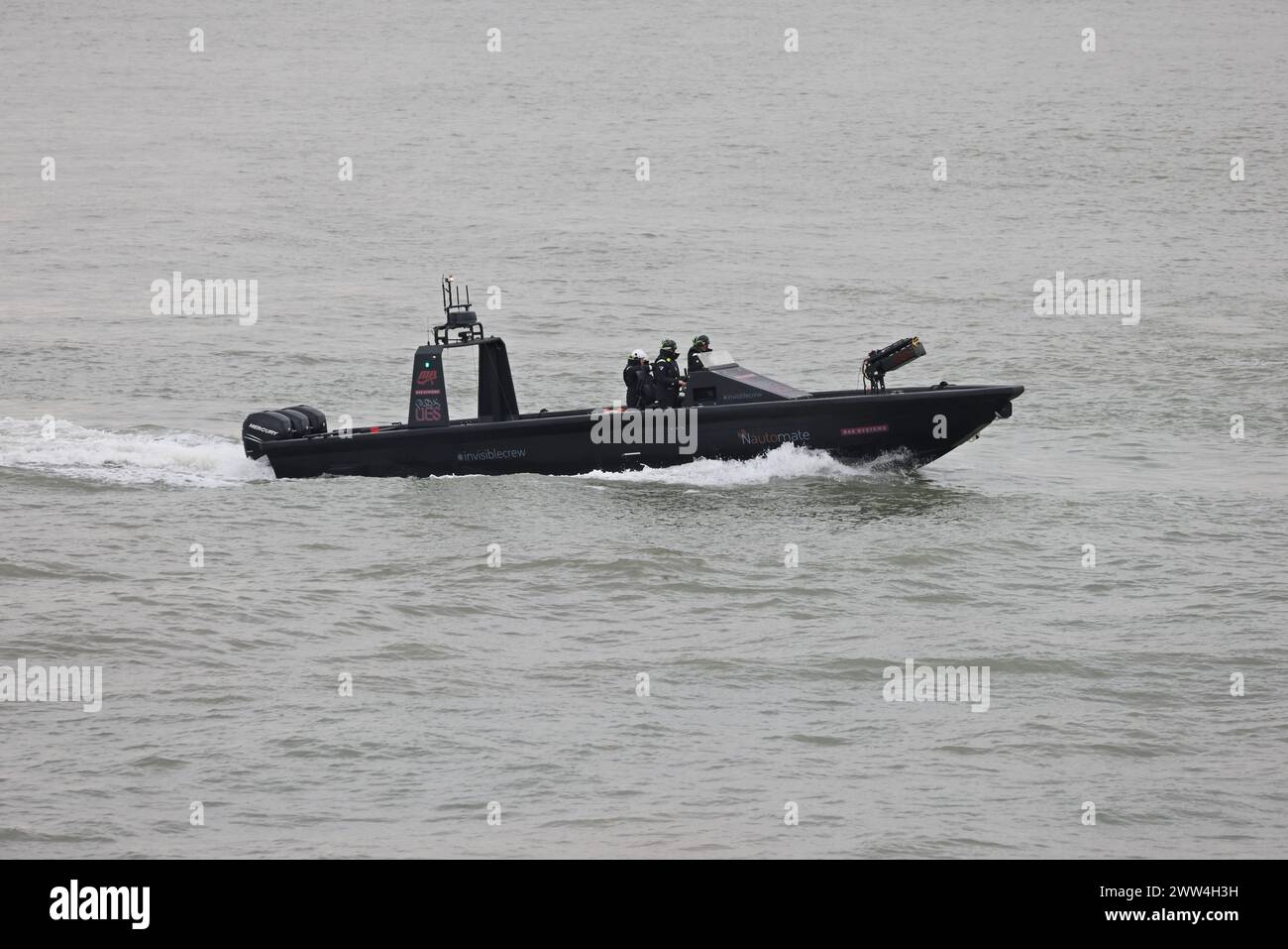 A UES P38 Speedboat being used by BAE Systems to trial their Nautomate autonomous surface military control system Stock Photo