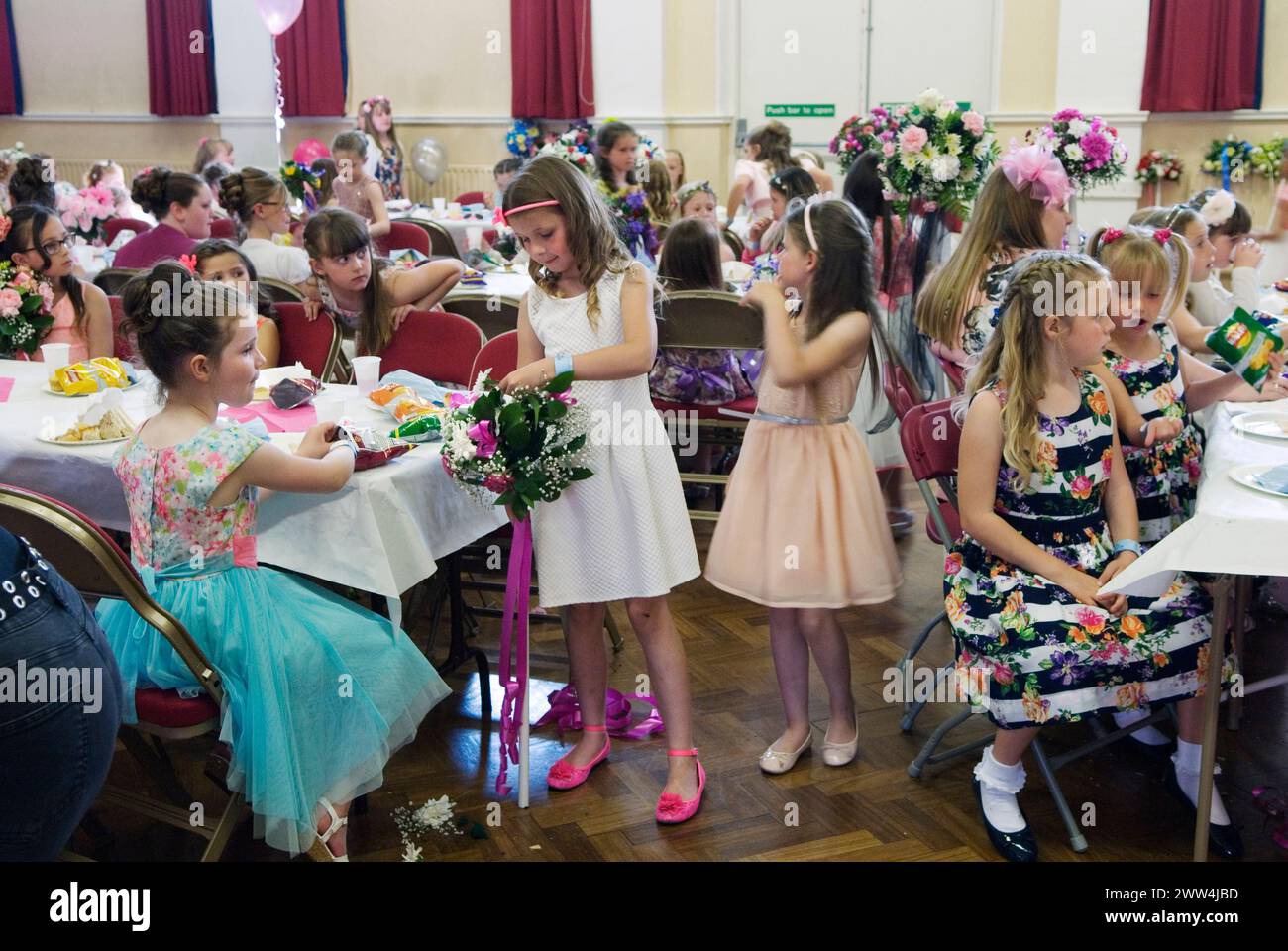 Neston Female Friendly Society Annual Club Walking Day. Neston Cheshire UK 2015. Girls aged 5-15 yrs of age can walk and then become members. Tea in the Civic Hall at the end of the day. Stock Photo