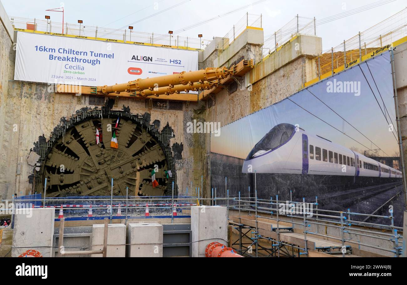 HS2 Workers Wave Flags From The Boring Machine Cecelia Following Its HS2 Workers Wave Flags From The Boring Machine Cecelia Following Its