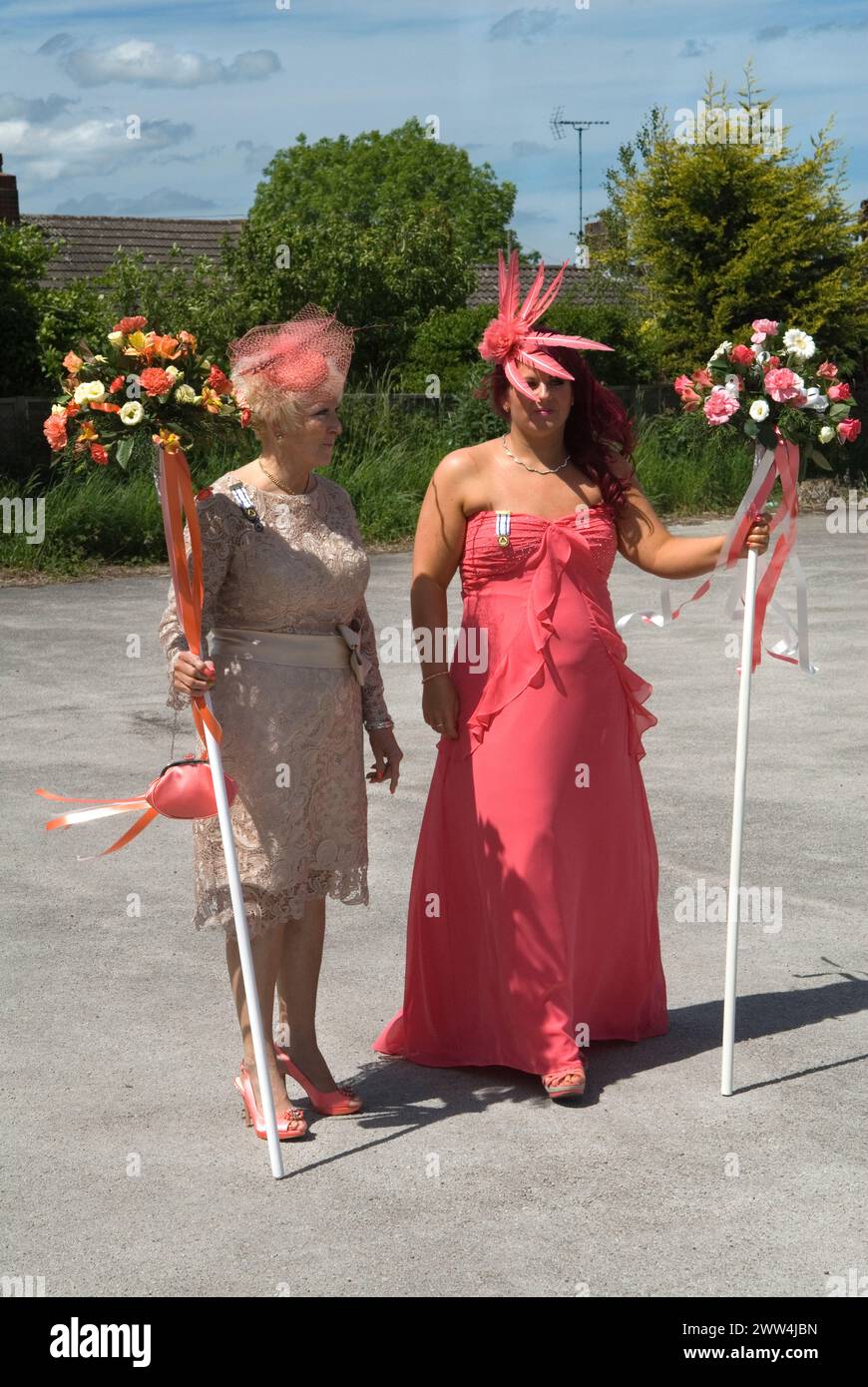 Smartly dressed women take part in annual village festival. Neston Female Friendly Society Annual Club Walking Day. Now knows as the Ladies Club. Neston, Cheshire, England 4th June 2015. 2010s UK HOMER SYKES Stock Photo