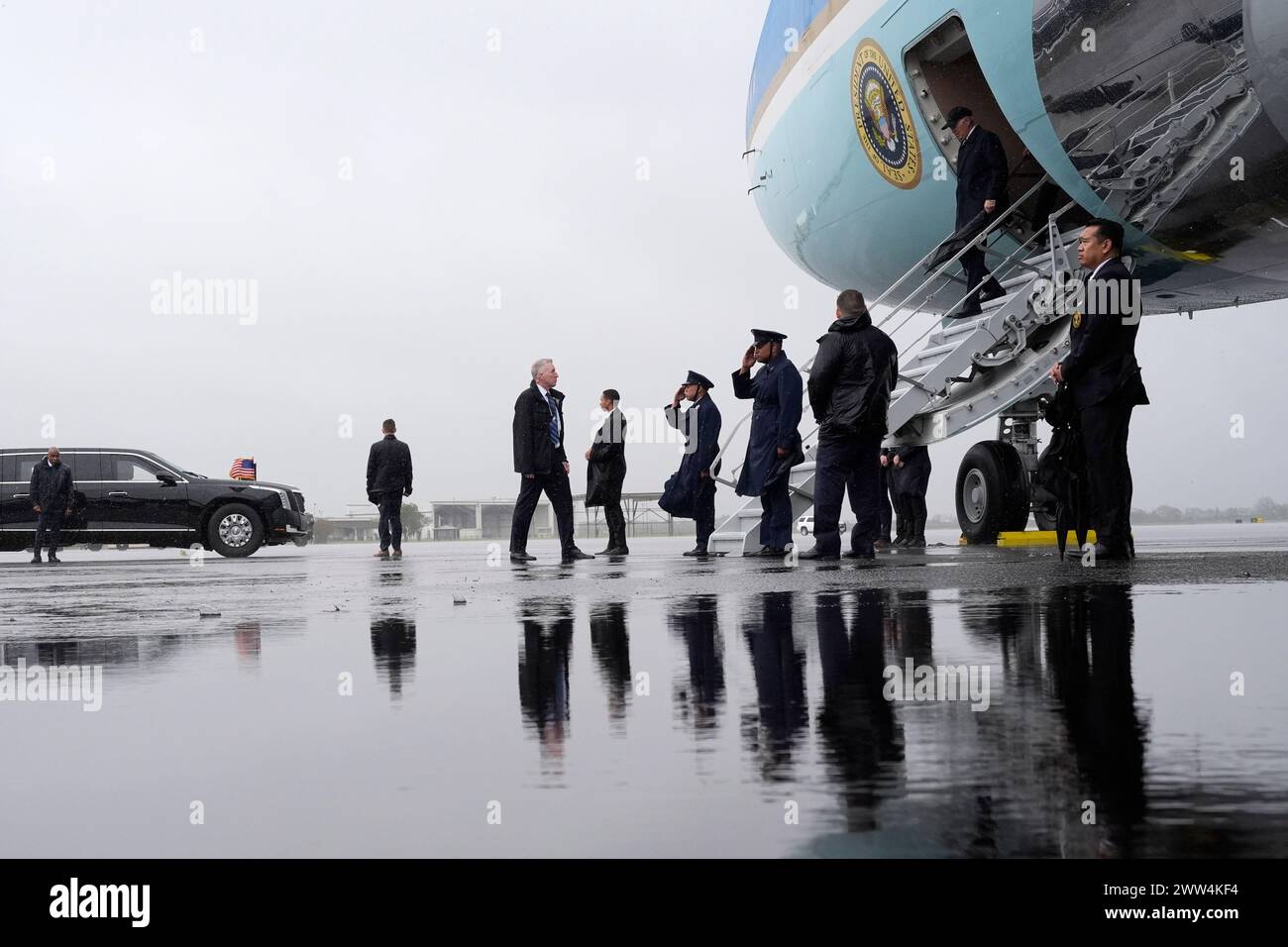 President Joe Biden exits Air Force One, Thursday, March 21, 2024, at