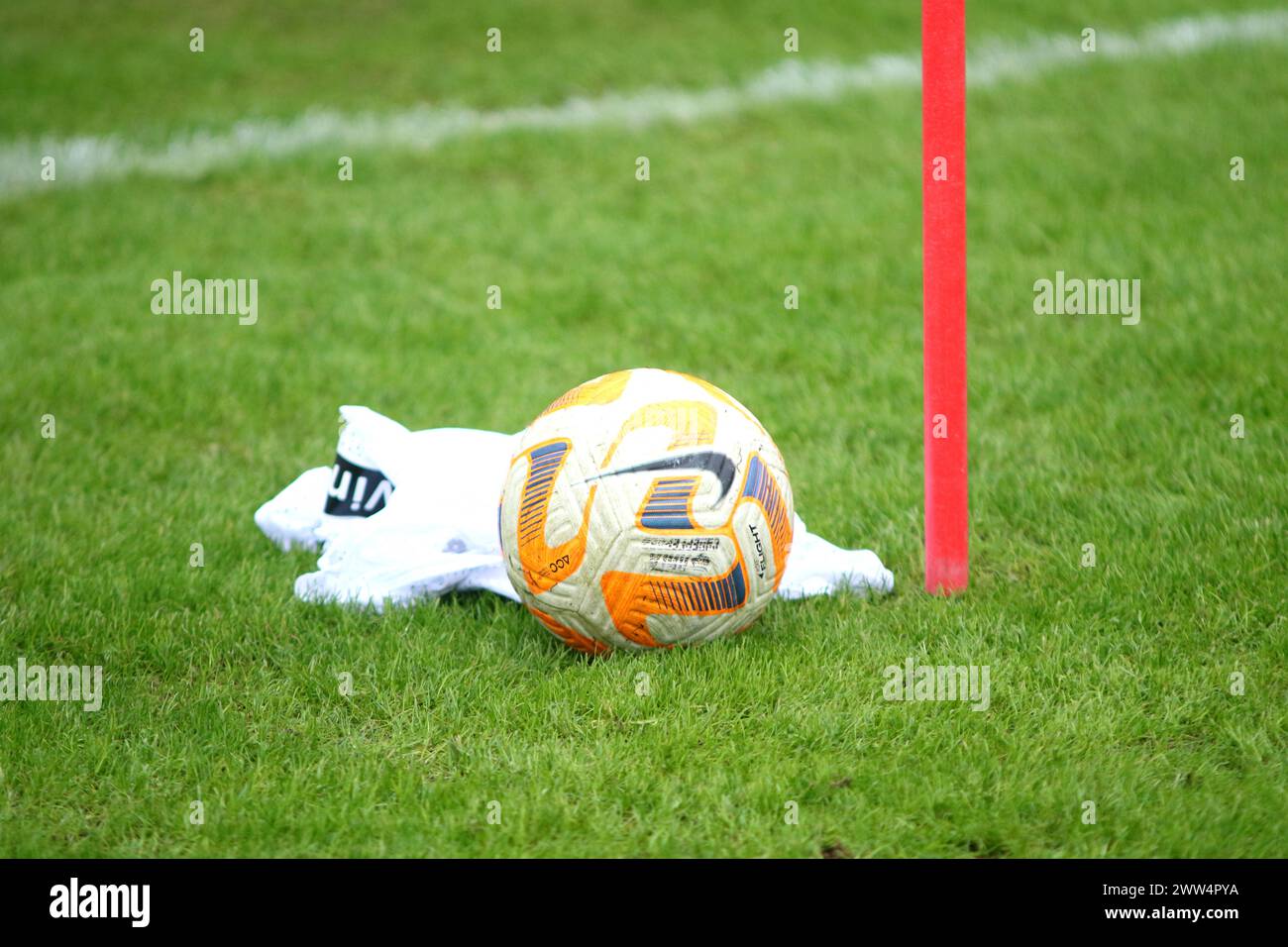 Saint Petersburg, Russia. 21st Mar, 2024. The official ball seen during the open training session at the Zenit FC training base in St. Petersburg before the Crvena Zvezda Belgrade - Zenit Saint Petersburg football match, which will be held in Belgrade. Credit: SOPA Images Limited/Alamy Live News Stock Photo