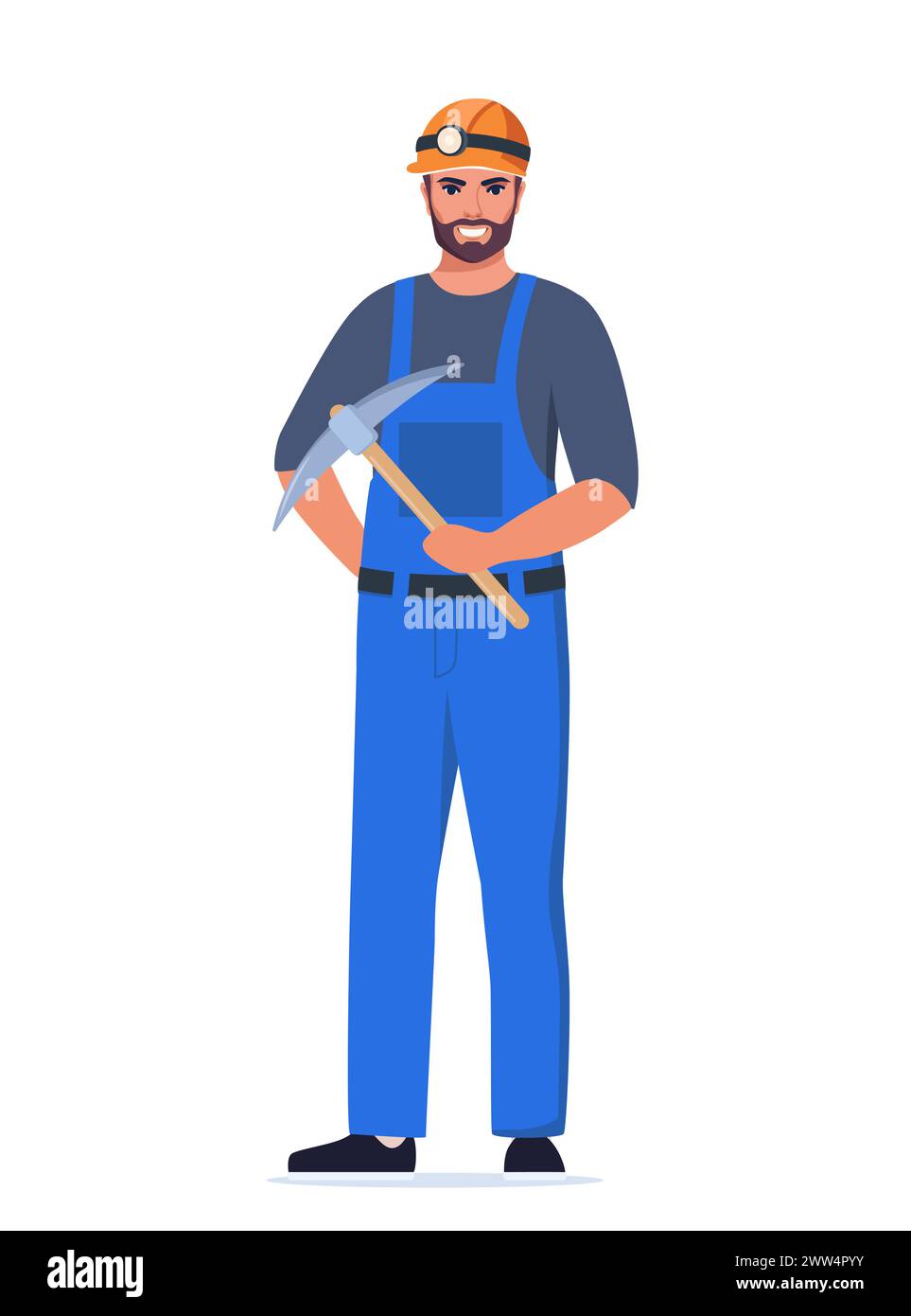 Miner man character, coal or minerals mining, Worker in uniform with