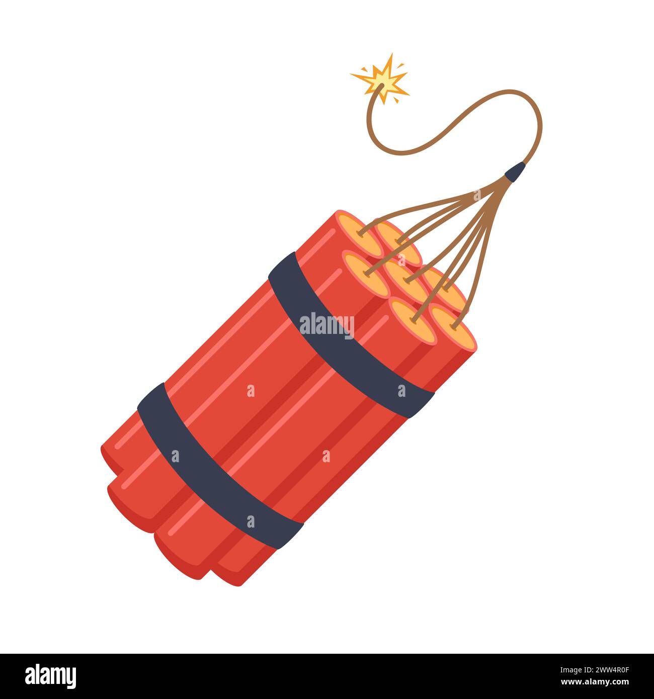 Dynamite sticks. Red sticks with burning fuses. Trinitrotoluene explosive object icon. Vector illustration Stock Vector