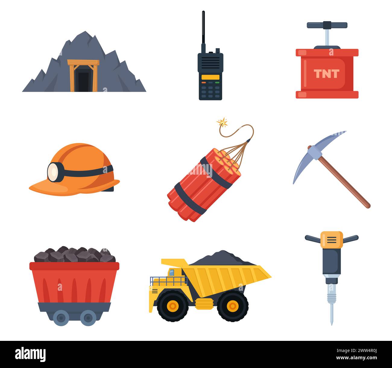 Mining coal industry icons, set. Tools and equipment for manufacture ...