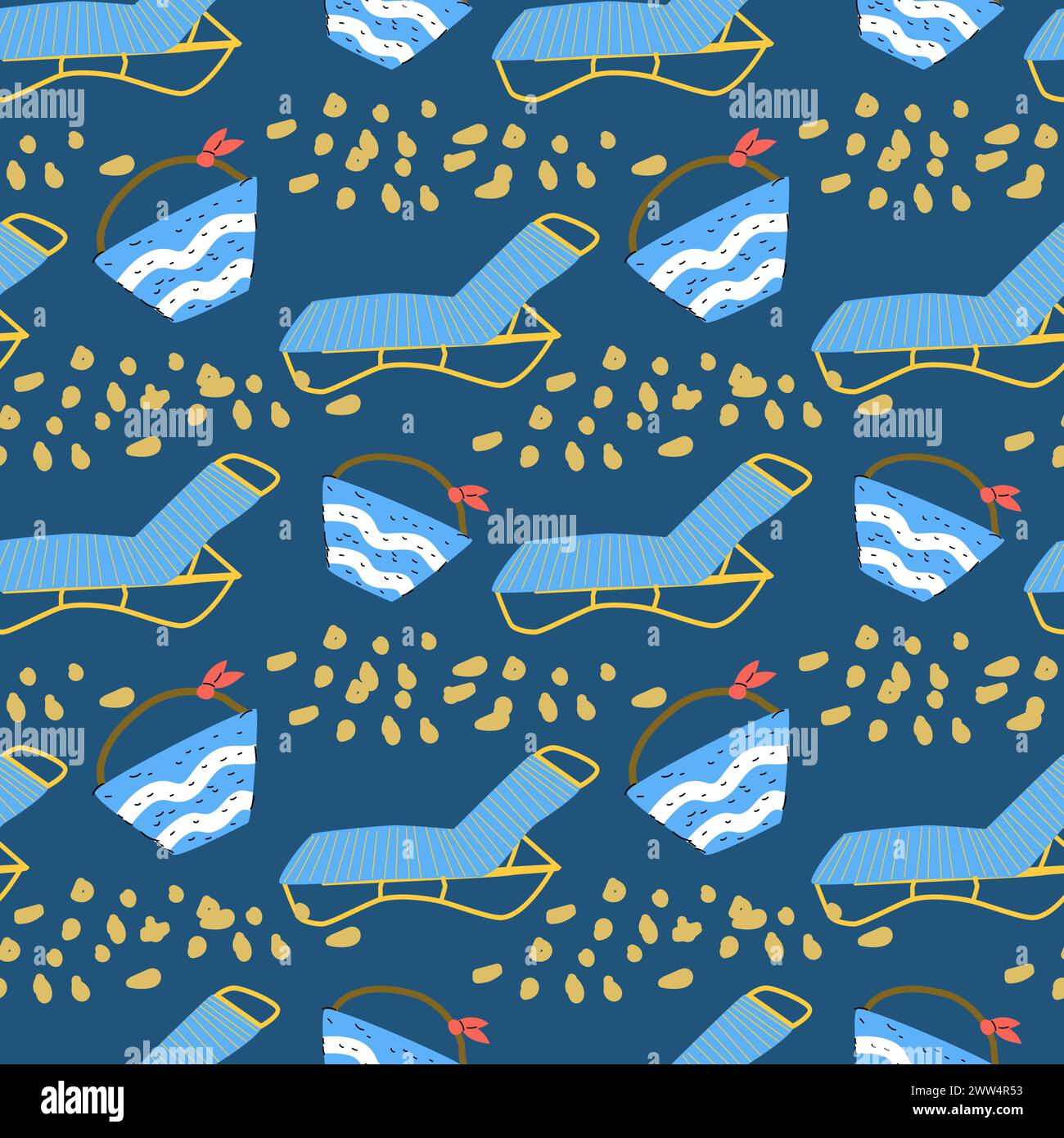 Cute sea beach seamless pattern with summer elements. Vector ...