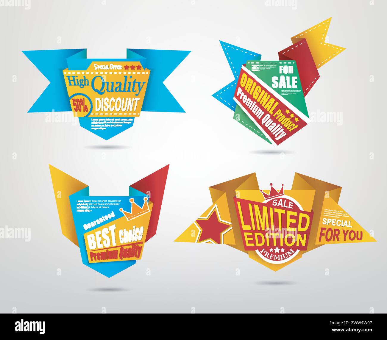 Origami Design Label Set, Vector Illustration Stock Vector