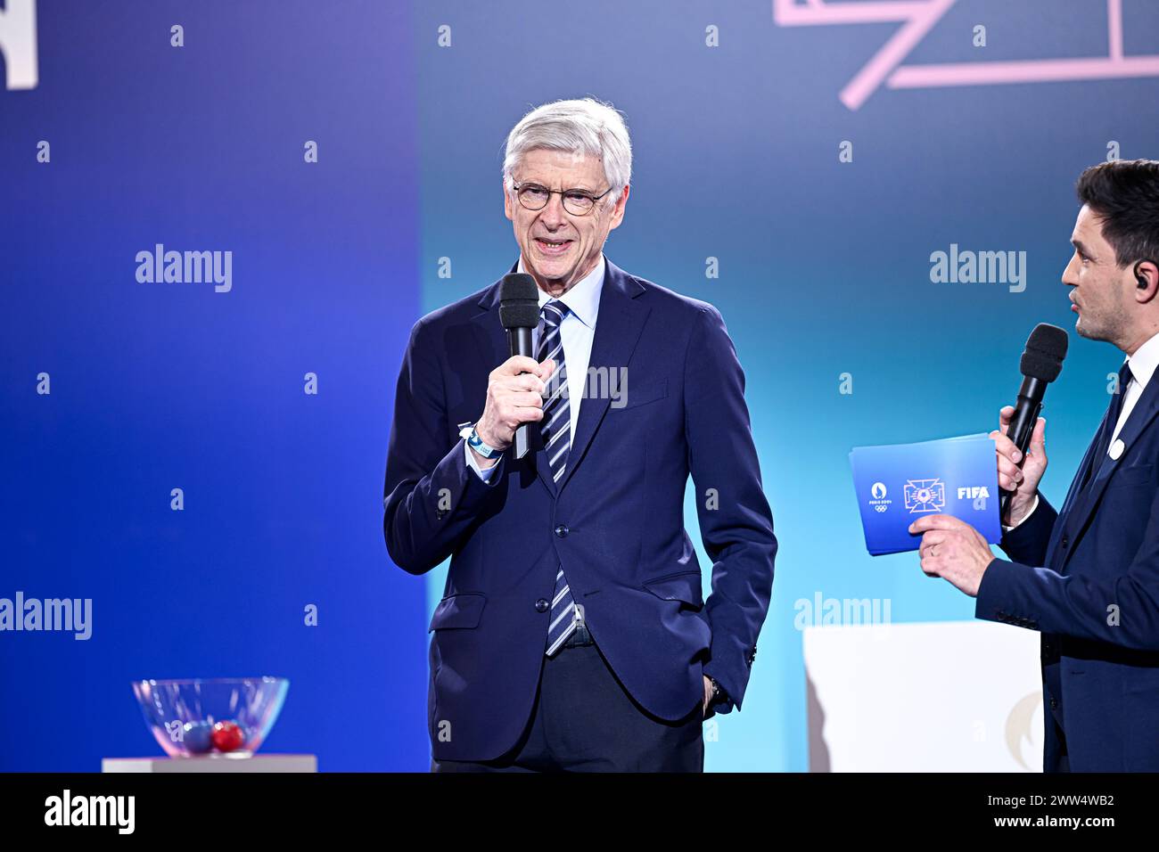 Paris, France. 20th Mar, 2024. Arsene Wenger during the Olympic Games football tournament final draw at Paris 2024 HQ on March 20, 2024 in Paris, France. Credit: Victor Joly/Alamy Live News Stock Photo