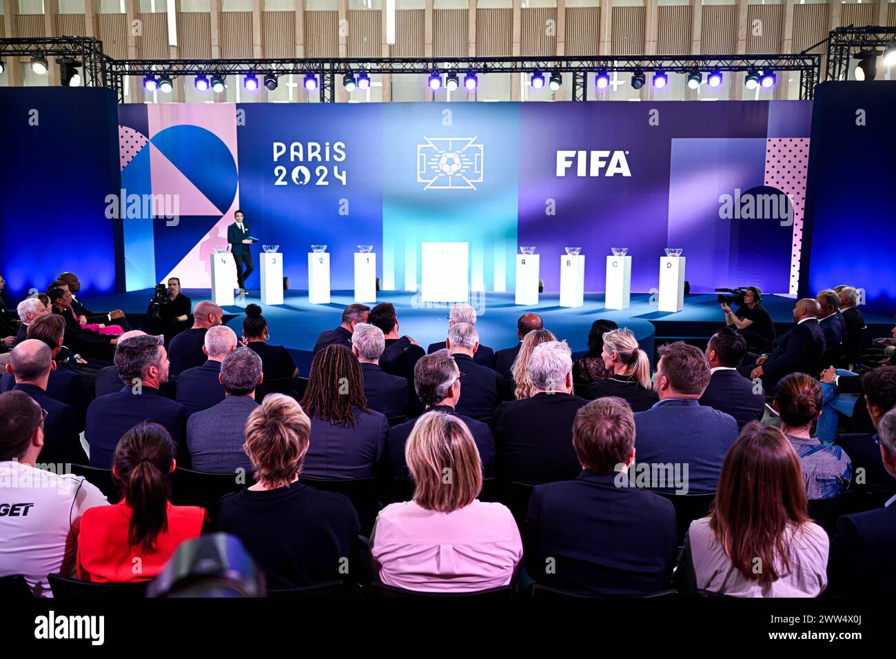 Paris, France. 20th Mar, 2024. Illustration during the Olympic Games football tournament final draw at Paris 2024 HQ on March 20, 2024 in Paris, France. Credit: Victor Joly/Alamy Live News Stock Photo
