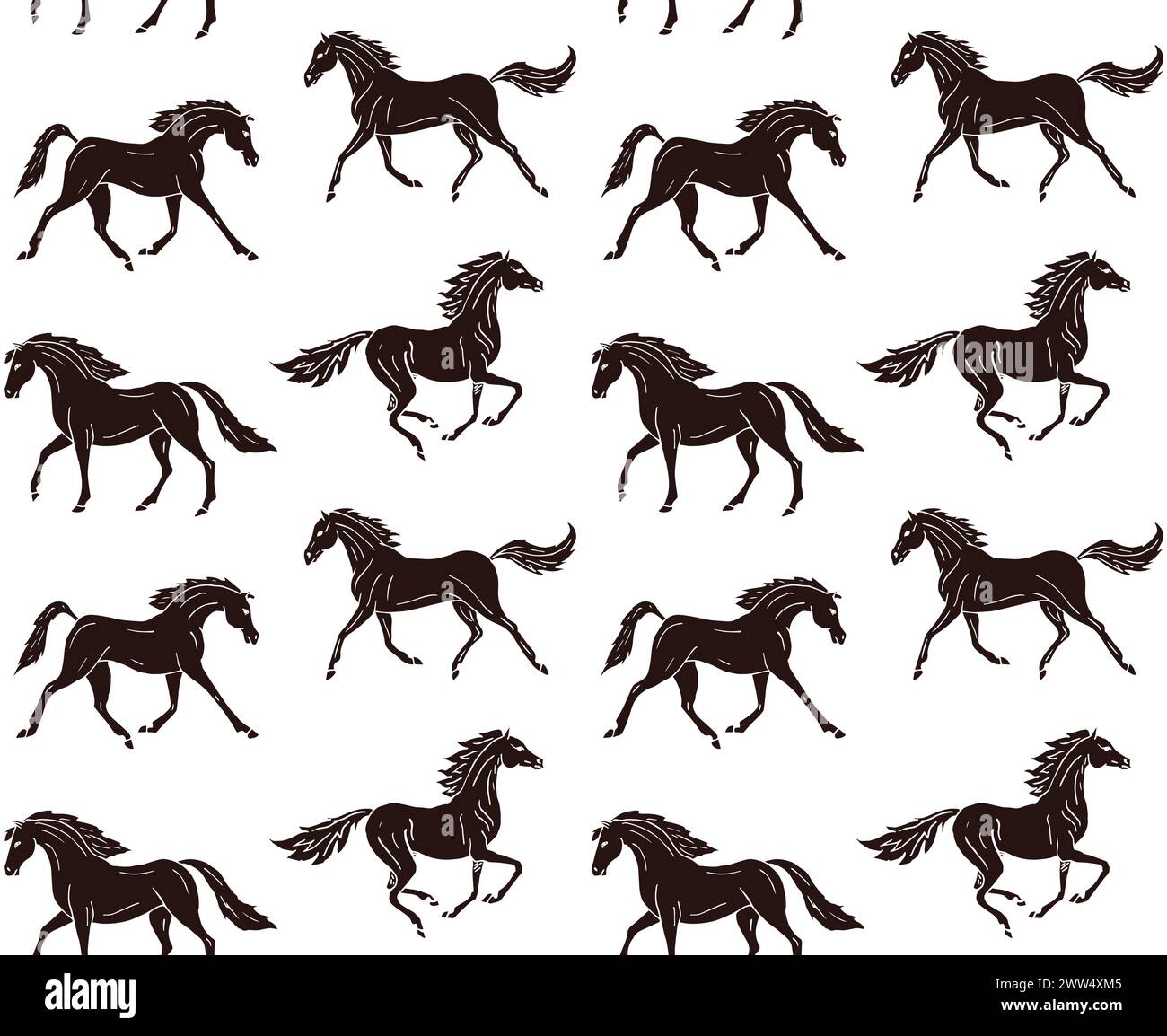 Vector Seamless Pattern Of Hand Drawn Sketch Doodle Horses Isolated On 