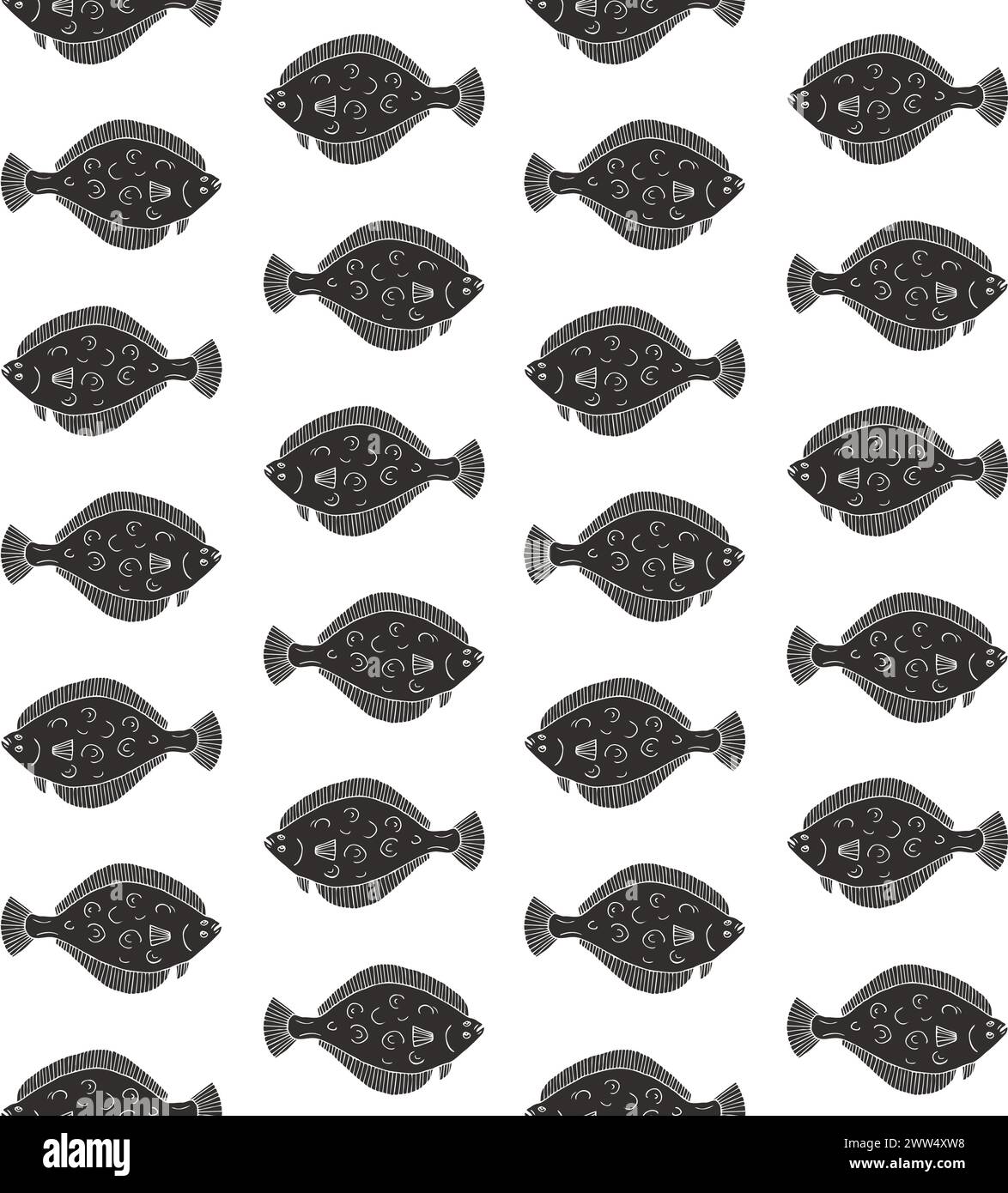Vector seamless pattern of hand drawn doodle sketch flounder fish ...