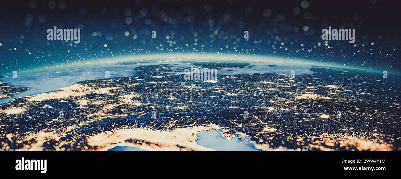Europe, Alps from space. Elements of this image furnished by NASA. 3d rendering Stock Photo