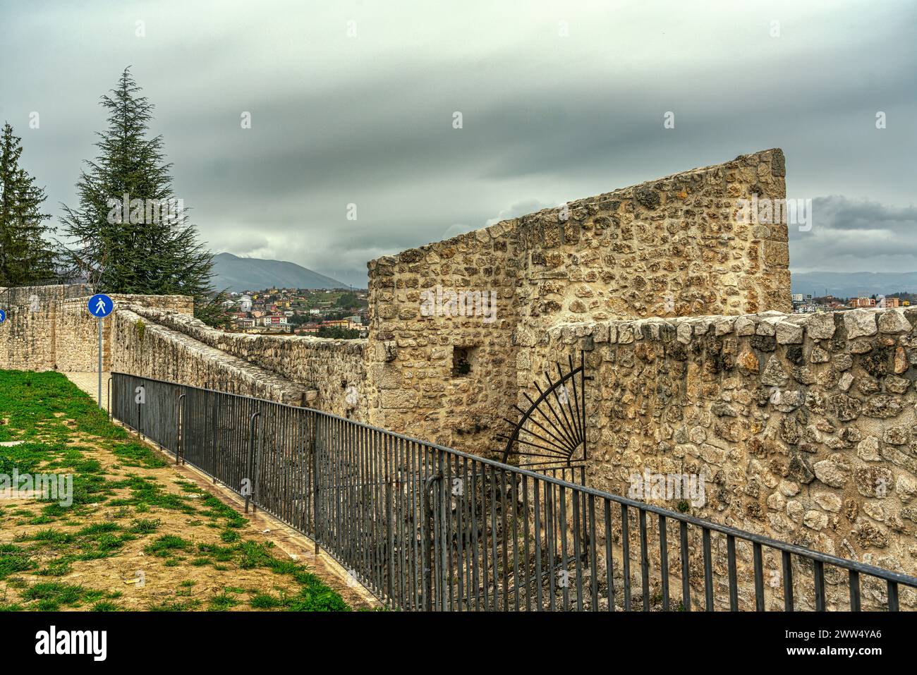 The remains of the city walls of the city of L'Aquila. L'Aquila, Abruzzo, Italy, Europe Stock Photo
