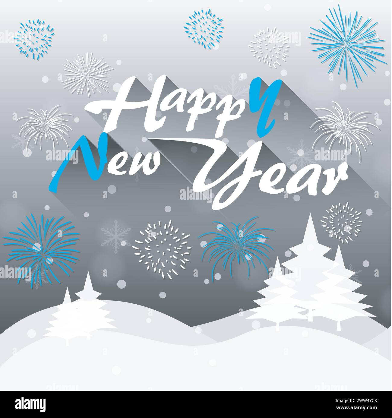 Happy New Year Greeting Card in Winter Background, Vector Illustration ...
