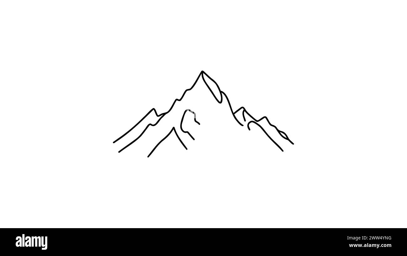 One continuous line drawing of mountain range landscape.  banner