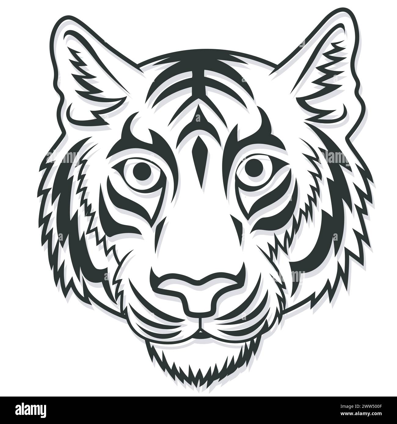 Tiger Head Mascot Team Sport Outline, Vector Illustration Stock Vector