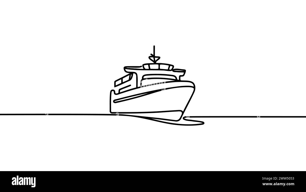 Continuous one drawn line cargo ship silhouette Stock Vector Image ...
