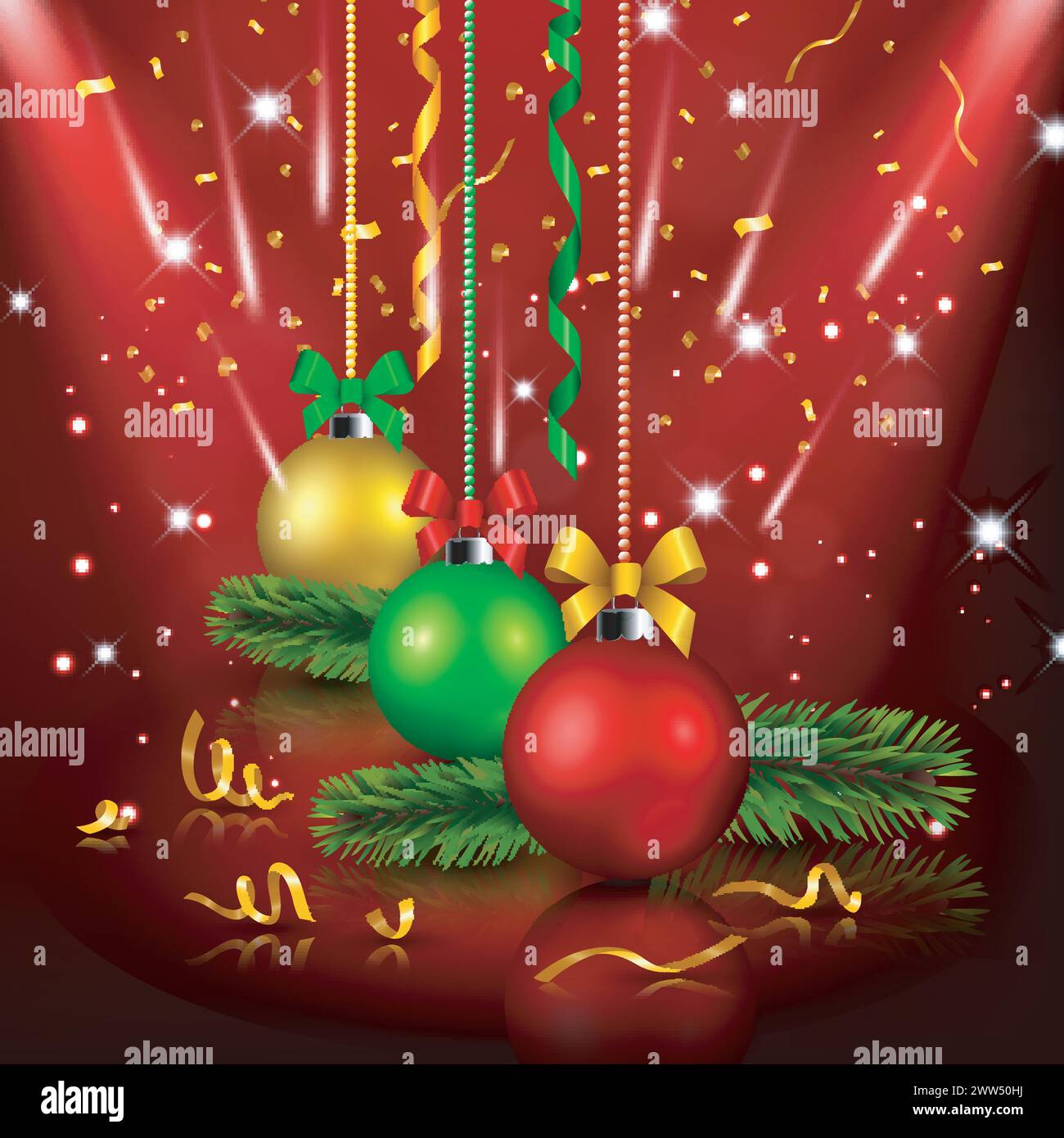 Christmas Decoration In Red Background, Vector Illustration Stock ...