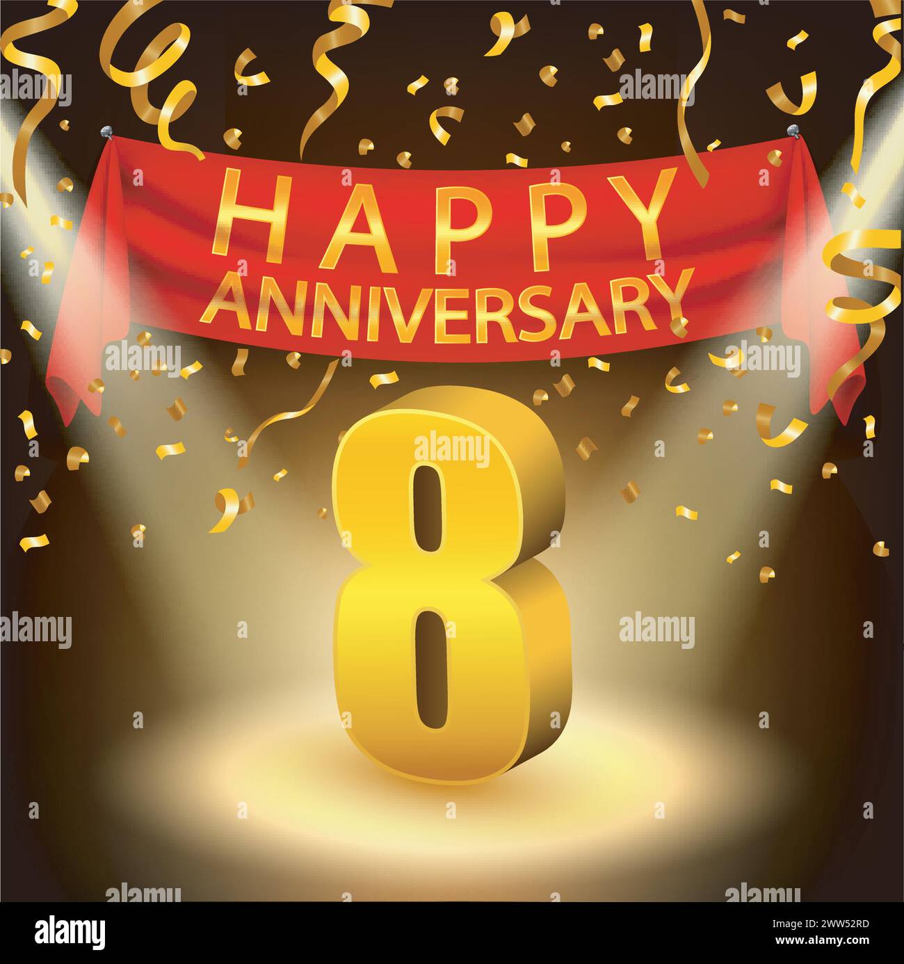 Happy 8th Anniversary Celebration with Golden Confetti and