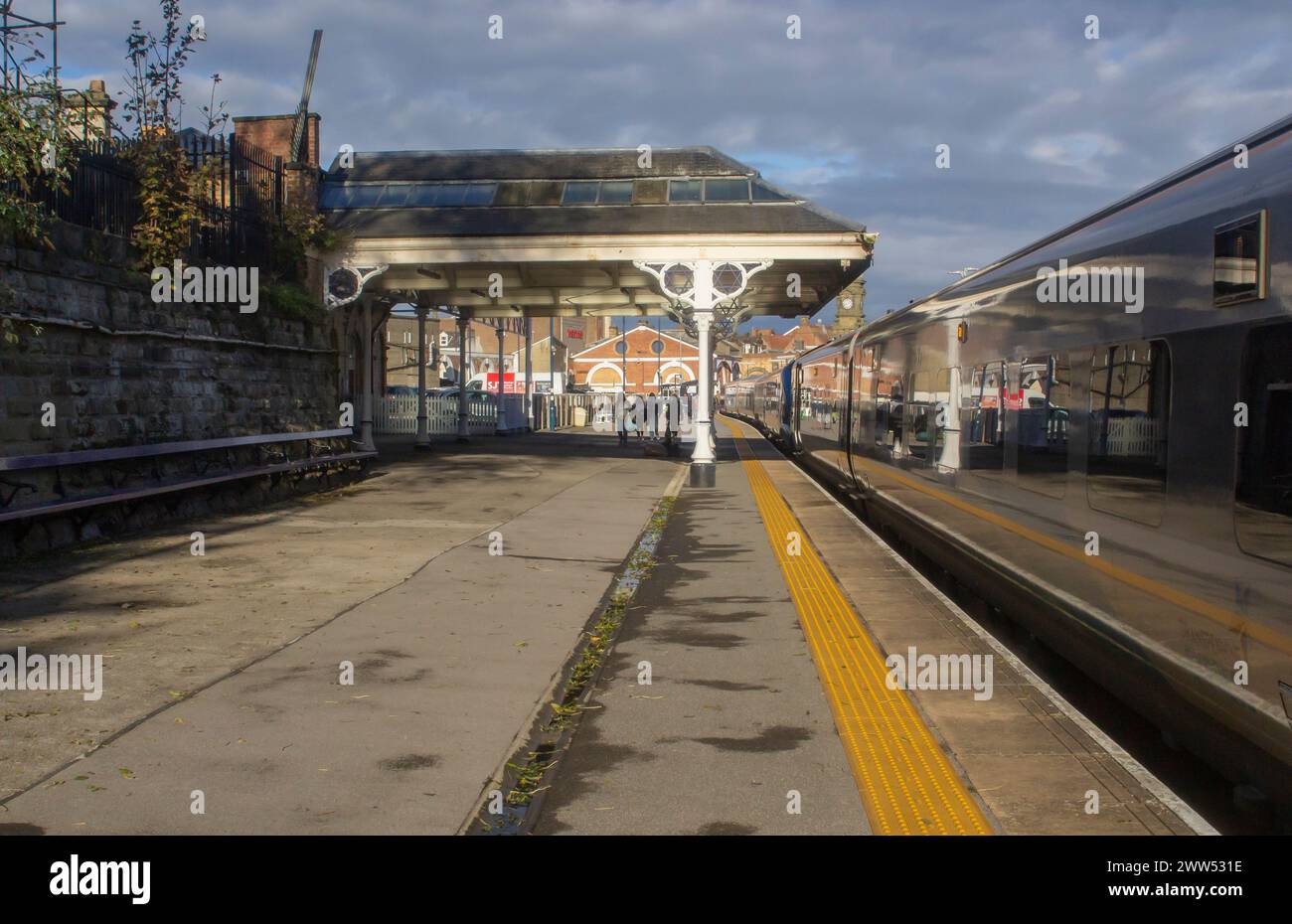 3 November 23 Victorian architecture on a platform in Scarborough Railway Stationin Yorkshire part of the northern rail network. Yorkshire England Stock Photo