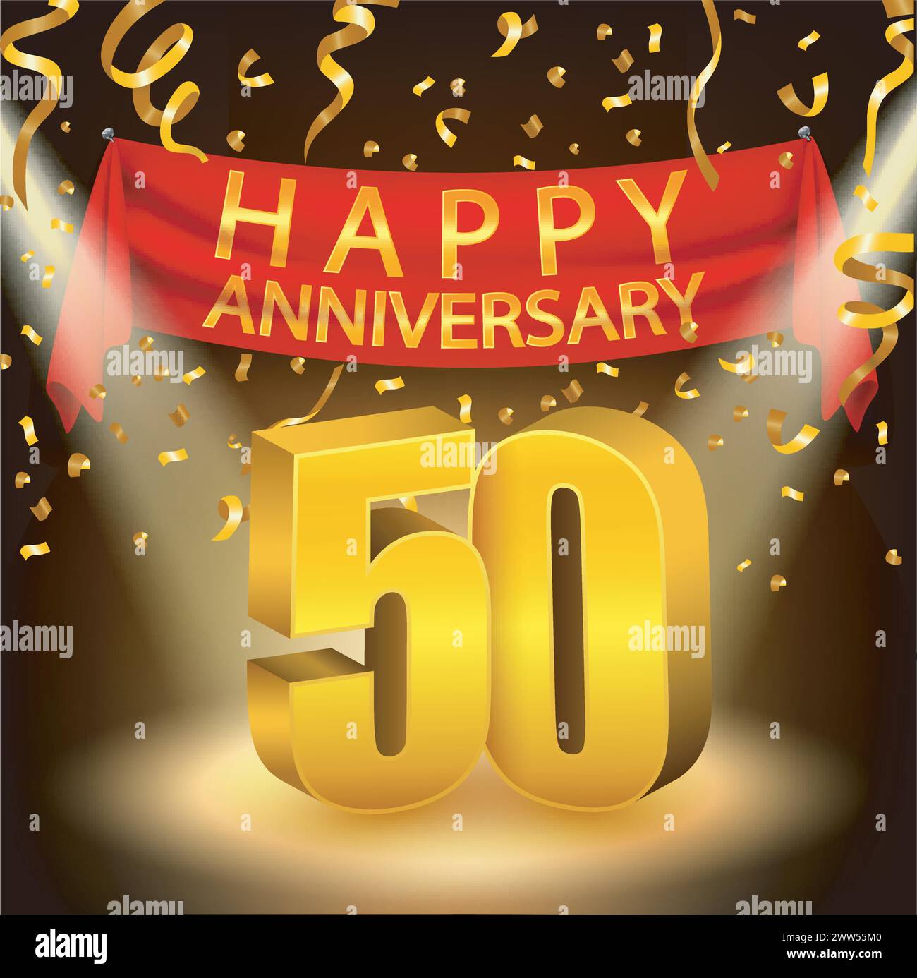 Happy 50th Anniversary Celebration with Golden Confetti and Spotlight ...