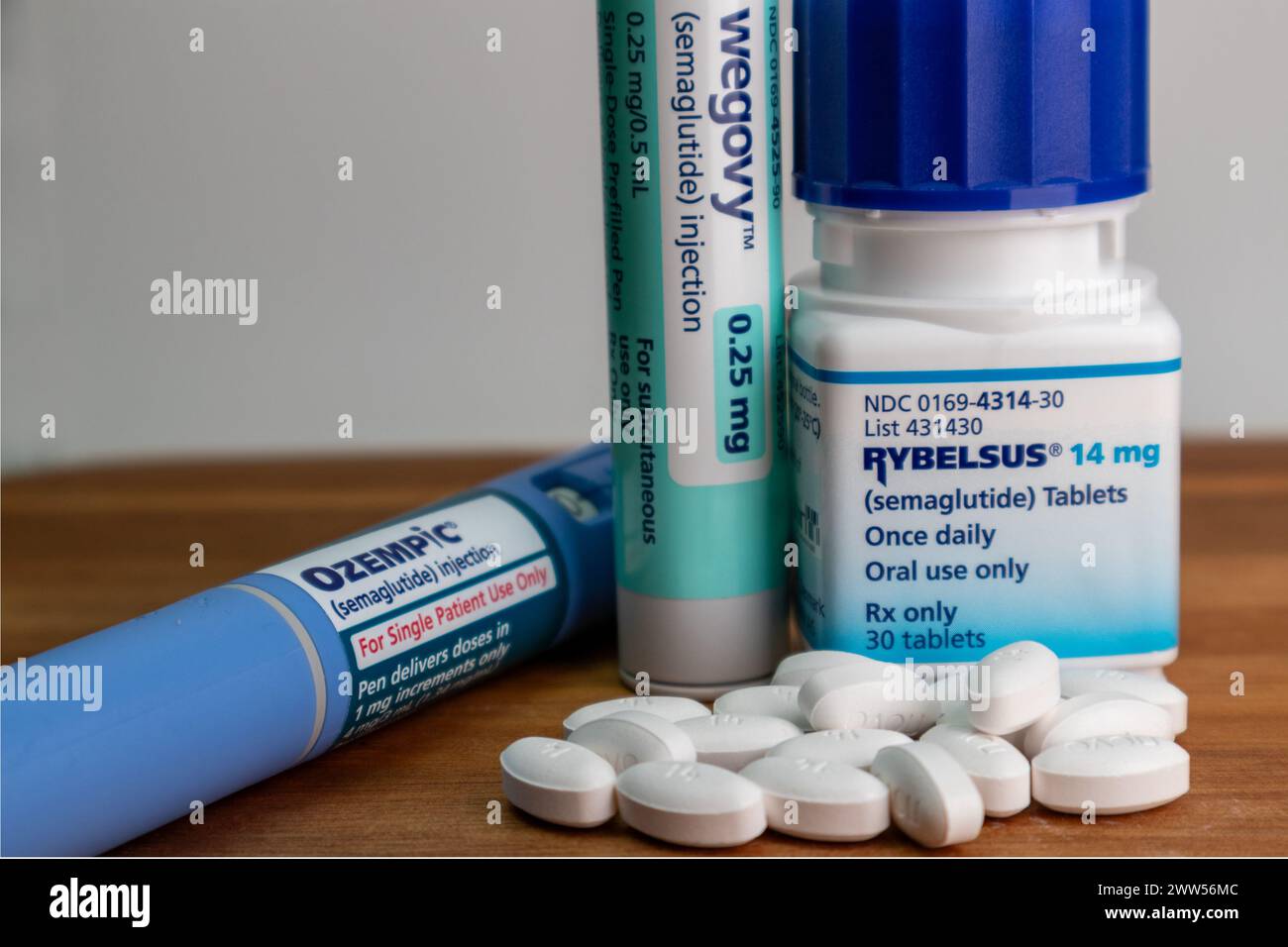 Ozempic, Wegovy and Rybelsus medications close up Stock Photo