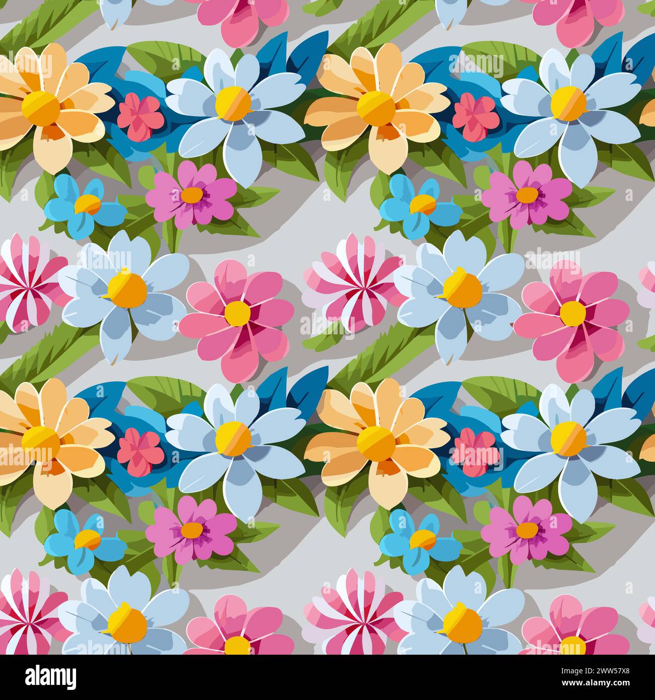 Flower pattern with leaves. Floral bouquets flower compositions. Floral pattern Stock Vector