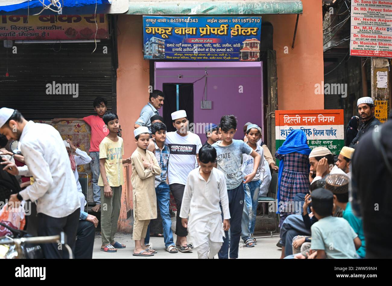 New Delhi, India. 21st Mar, 2024. NEW DELHI, INDIA - MARCH 21: Family and friends of Tauhid, one of the victim who reportedly died after a two story building gets collapsed last night gathered outside his residence at Kabir Nagar on March 21, 2024 in New Delhi, India.(Photo by Sanchit Khanna/Hindustan Times/Sipa USA) Credit: Sipa USA/Alamy Live News Stock Photo