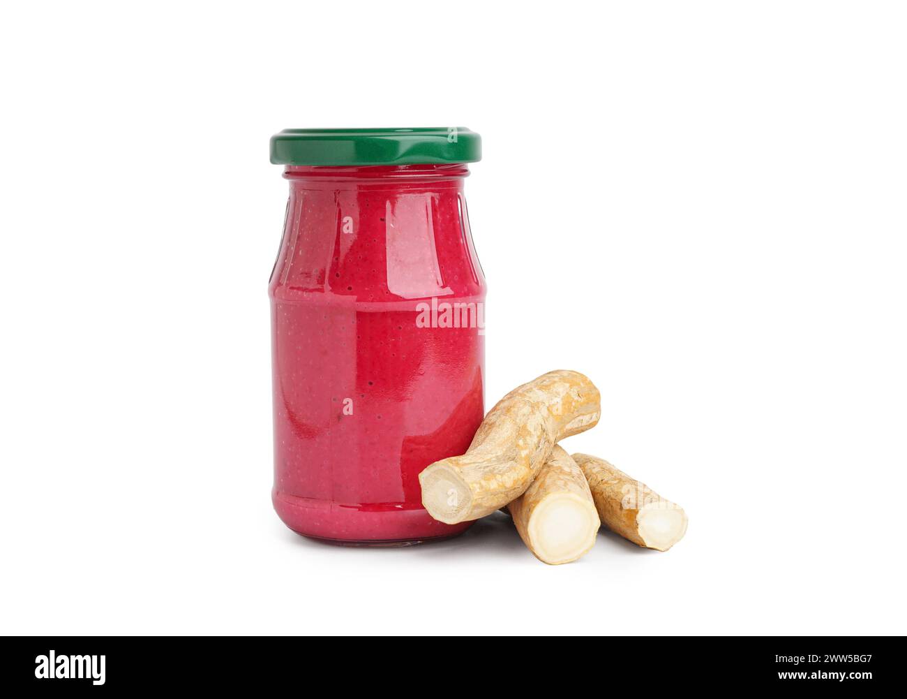 Horseradish sauce with beet in jar on white background Stock Photo Alamy