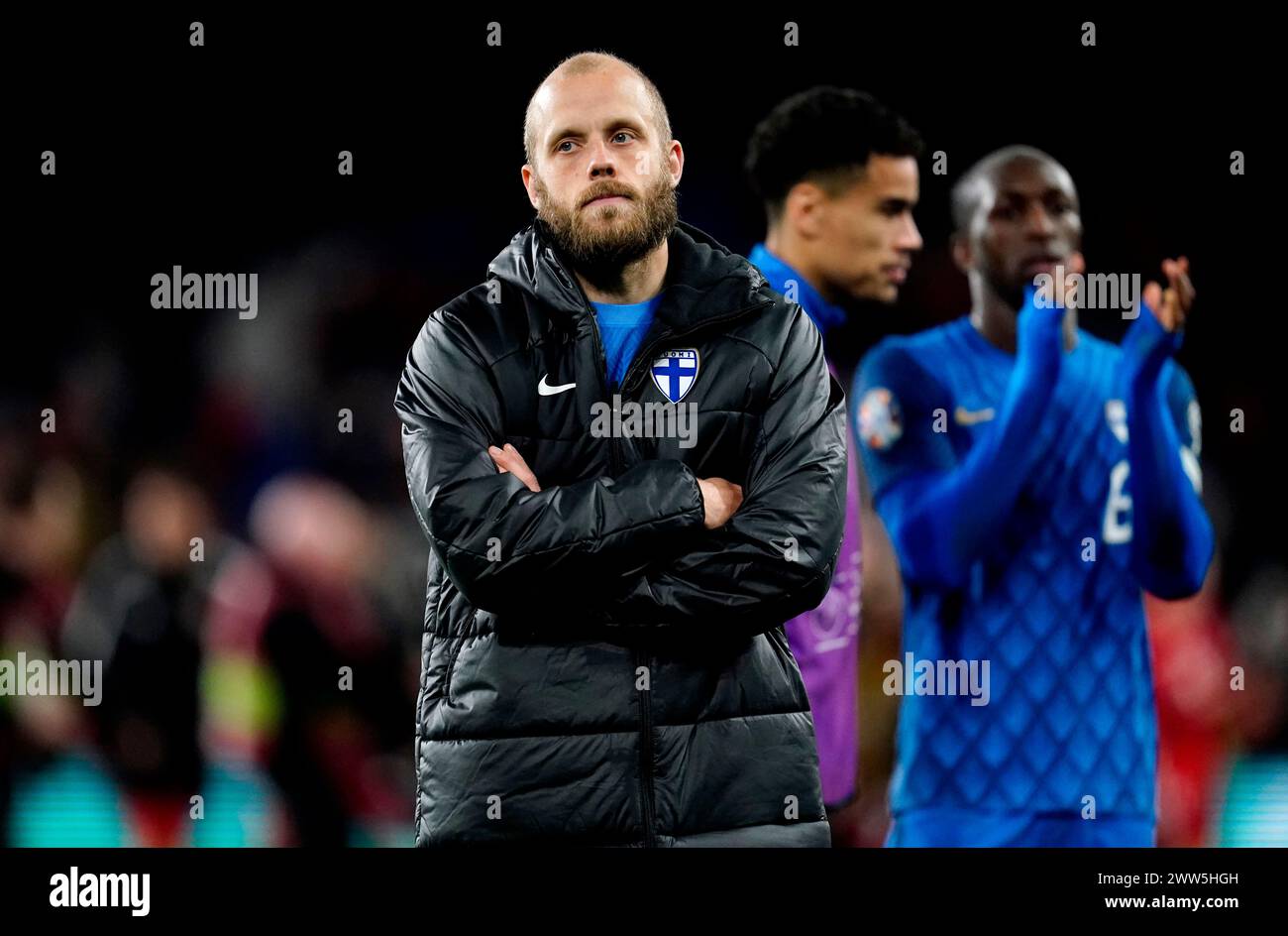 Finland's Teemu Pukki appears dejected after the UEFA Euro 2024