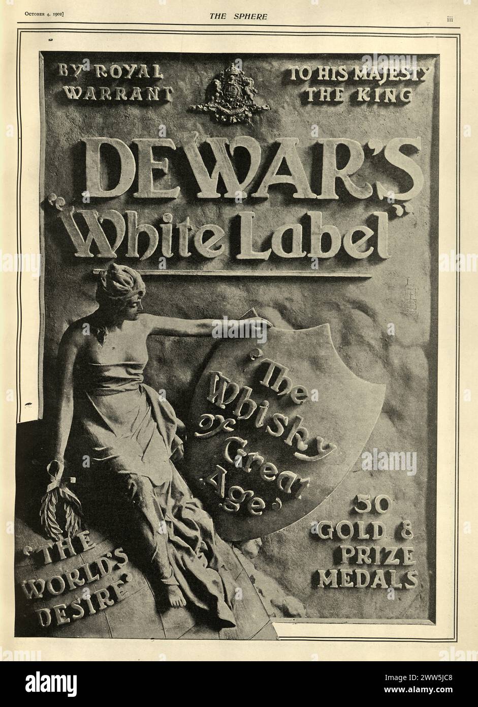 Vintage UK newspaper Dewar's White Label Whisky Advert 1902 Stock Photo