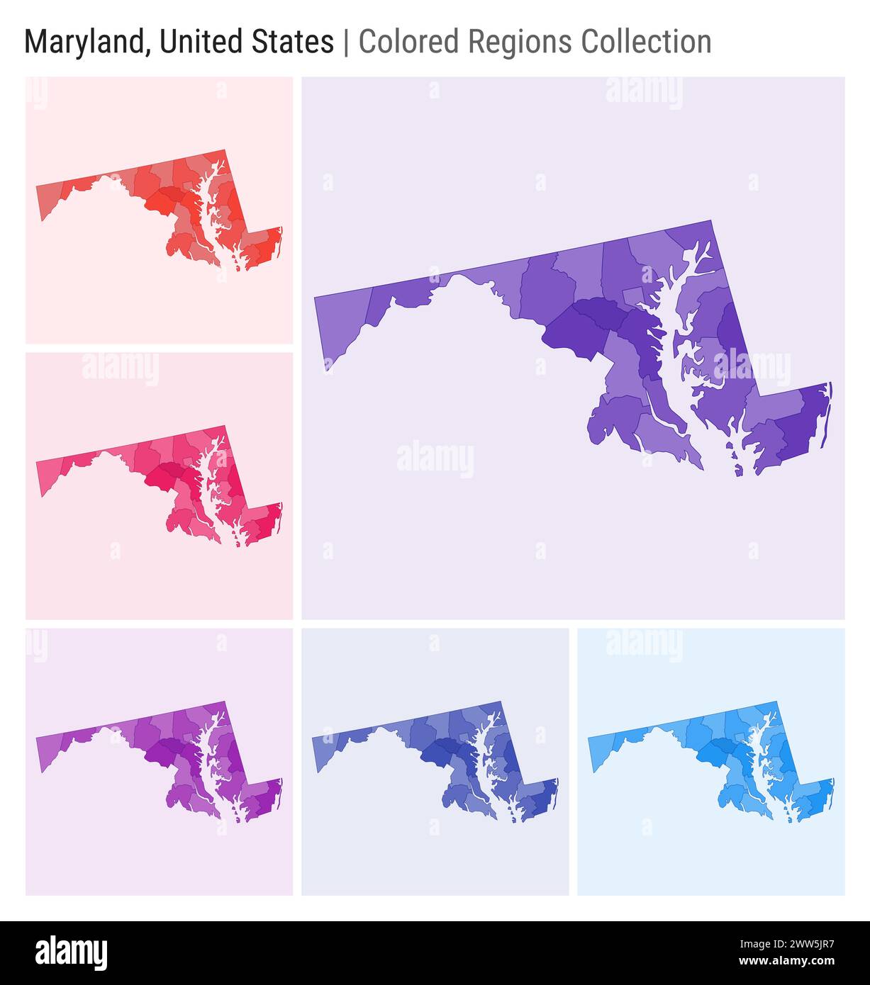 Maryland United States Map collection - Maryland United States Map Collection State Shape Colored Counties Deep Purple Red Pink Purple Indigo Blue Color Palettes 2WW5JR7