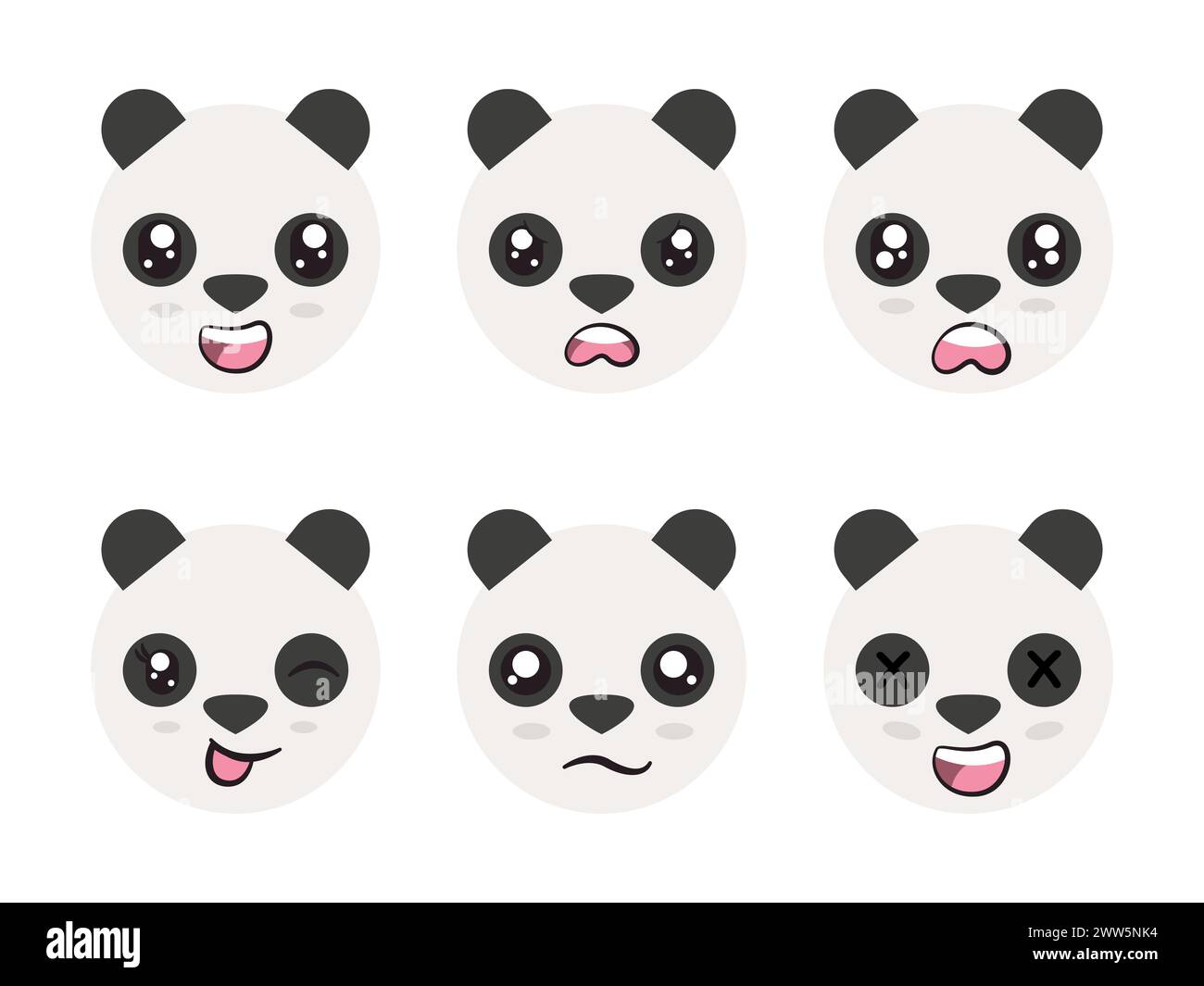 white black color head panda lamb face character expression smile laughing happy sad blink eye and cheerful gesture Stock Vector