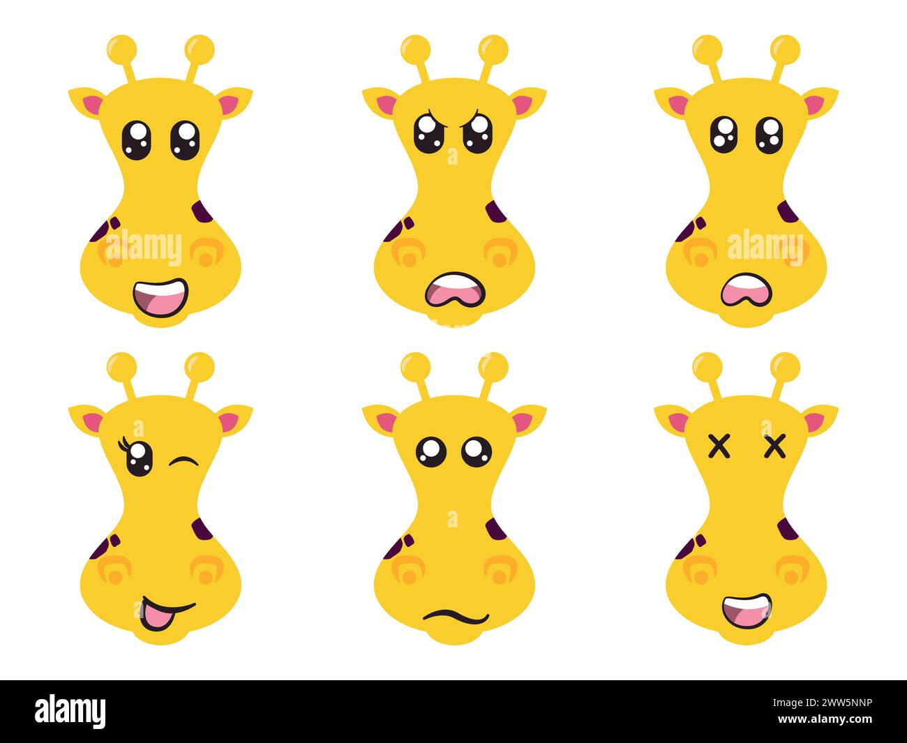 yellow color head giraffe face character expression smile laughing happy sad blink eye and cheerful gesture Stock Vector