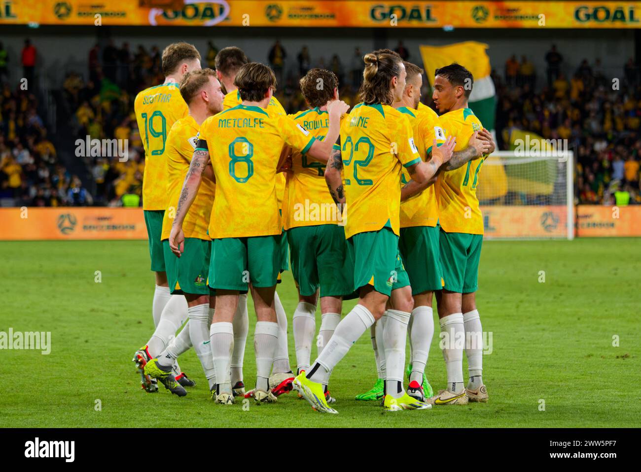 Sydney, Australia. 21st Mar, 2024. Australian players celebrate a goal during the FIFA World Cup