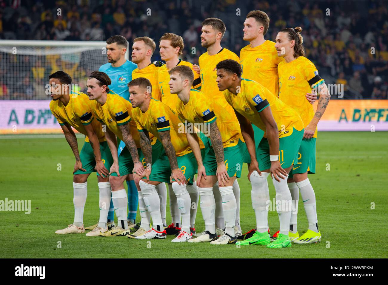 Sydney, Australia. 21st Mar, 2024. Australian players pose for photographers before the FIFA World Cup 2026 Qualifier match between Australia and Lebanon at Western Sydney Stadium on March 21, 2024 in Sydney, Australia Credit: IOIO IMAGES/Alamy Live News Stock Photo