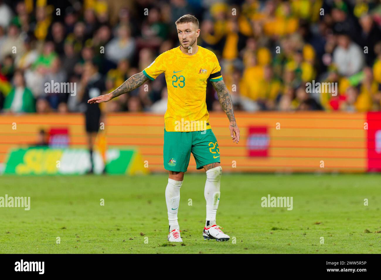 Sydney, Australia. 21st Mar, 2024. Adam Taggart of Australia looks on during the FIFA World Cup 2026 Qualifier match between Australia and Lebanon at Western Sydney Stadium on March 21, 2024 in Sydney, Australia Credit: IOIO IMAGES/Alamy Live News Stock Photo