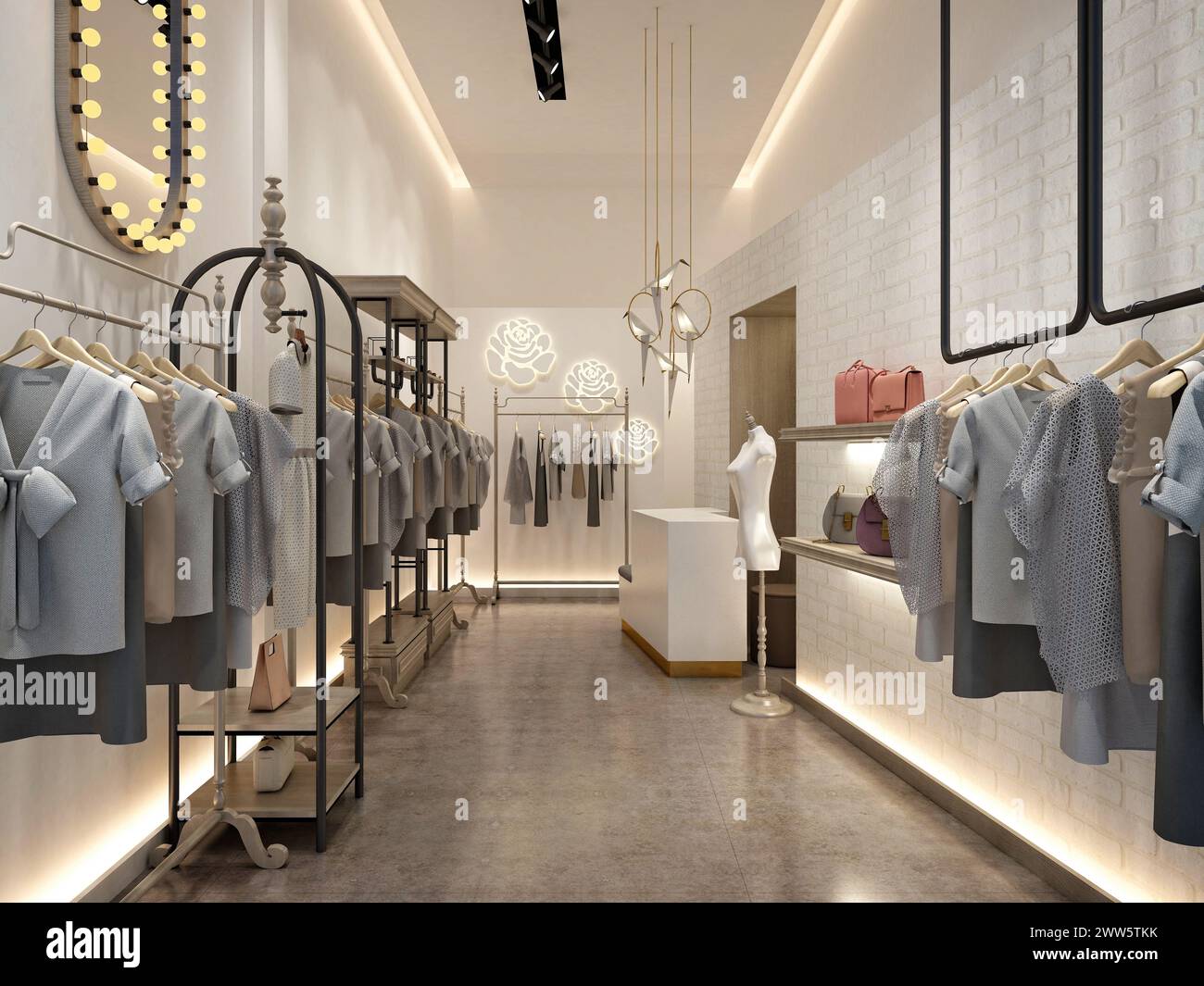 3d render fashion shop, dress store Stock Photo